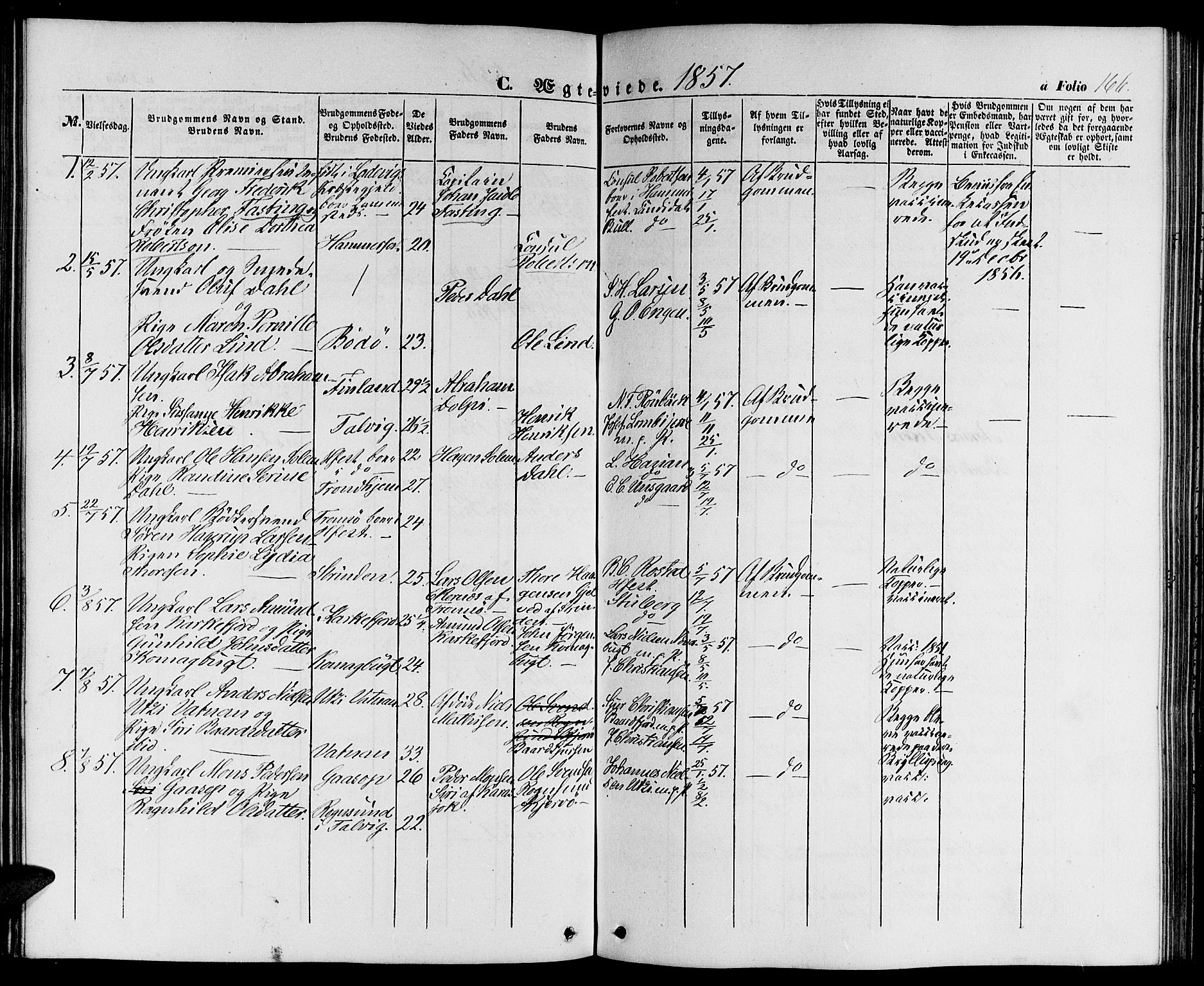 Hammerfest sokneprestkontor, AV/SATØ-S-1347/H/Hb/L0002.klokk: Parish register (copy) no. 2, 1851-1861, p. 166