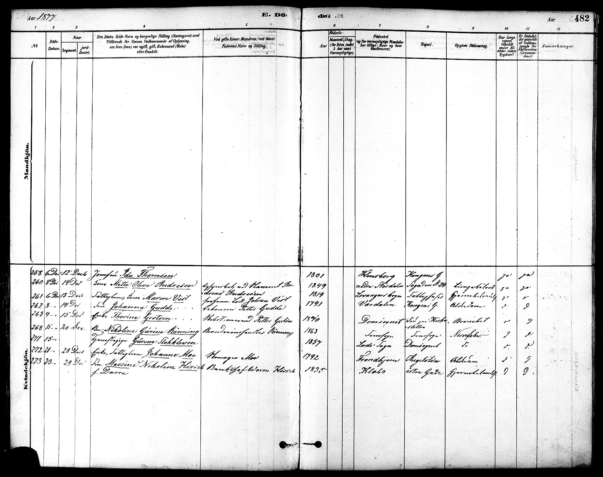 Ministerialprotokoller, klokkerbøker og fødselsregistre - Sør-Trøndelag, SAT/A-1456/601/L0058: Parish register (official) no. 601A26, 1877-1891, p. 482