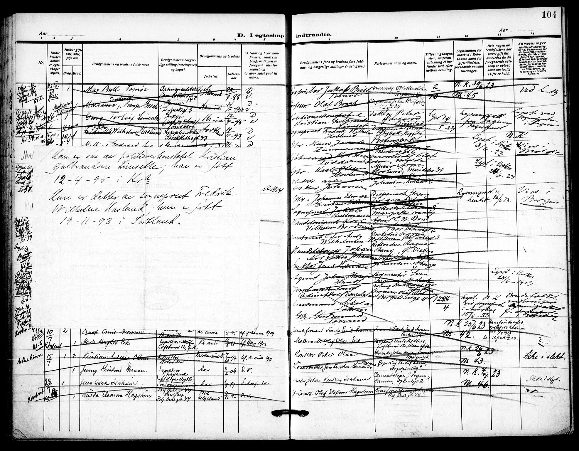 Uranienborg prestekontor Kirkebøker, SAO/A-10877/H/Ha/L0005: Banns register no. I 5, 1915-1928, p. 104