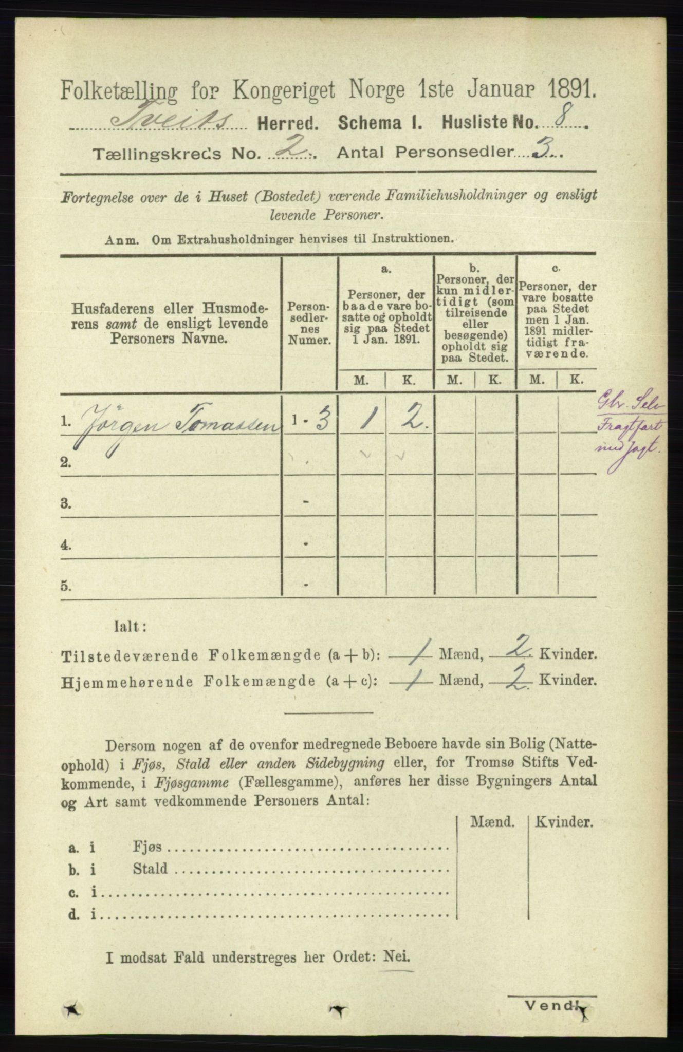 RA, 1891 census for 1013 Tveit, 1891, p. 421