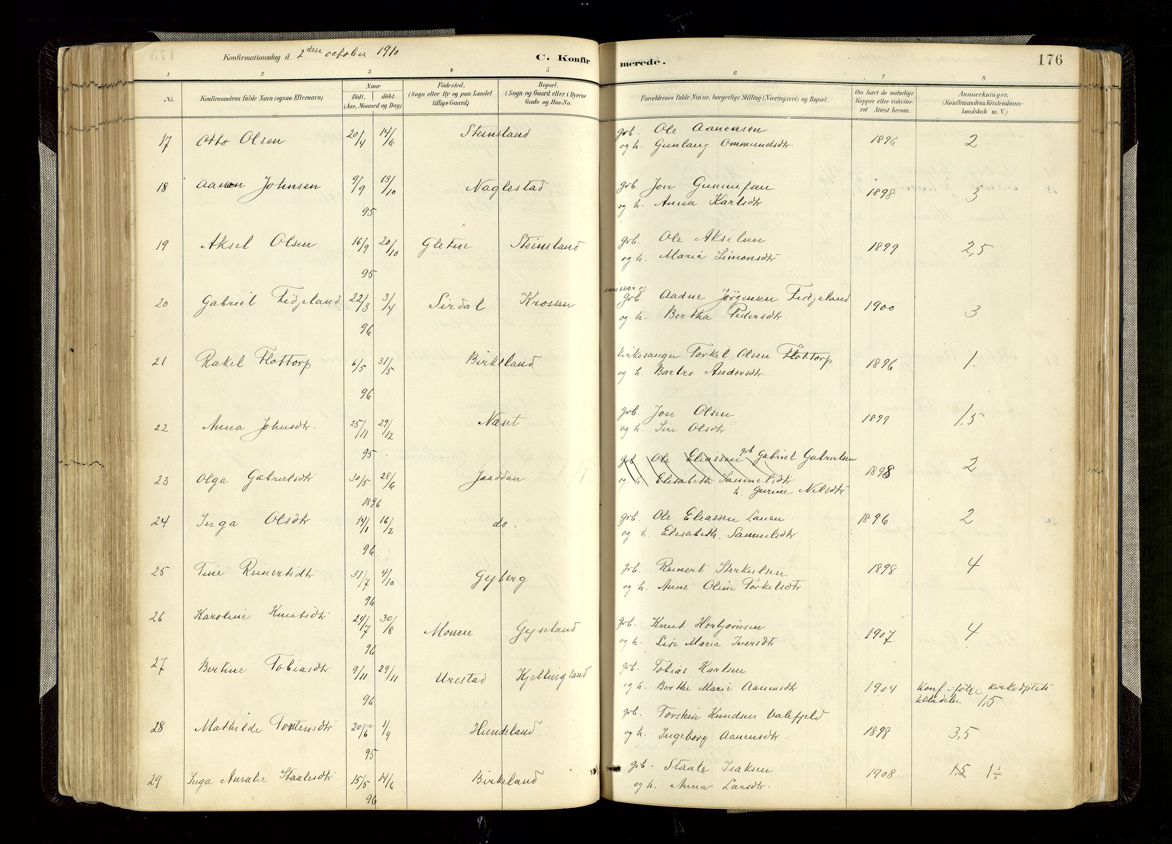 Hægebostad sokneprestkontor, AV/SAK-1111-0024/F/Fa/Faa/L0006: Parish register (official) no. A 6, 1887-1929, p. 176