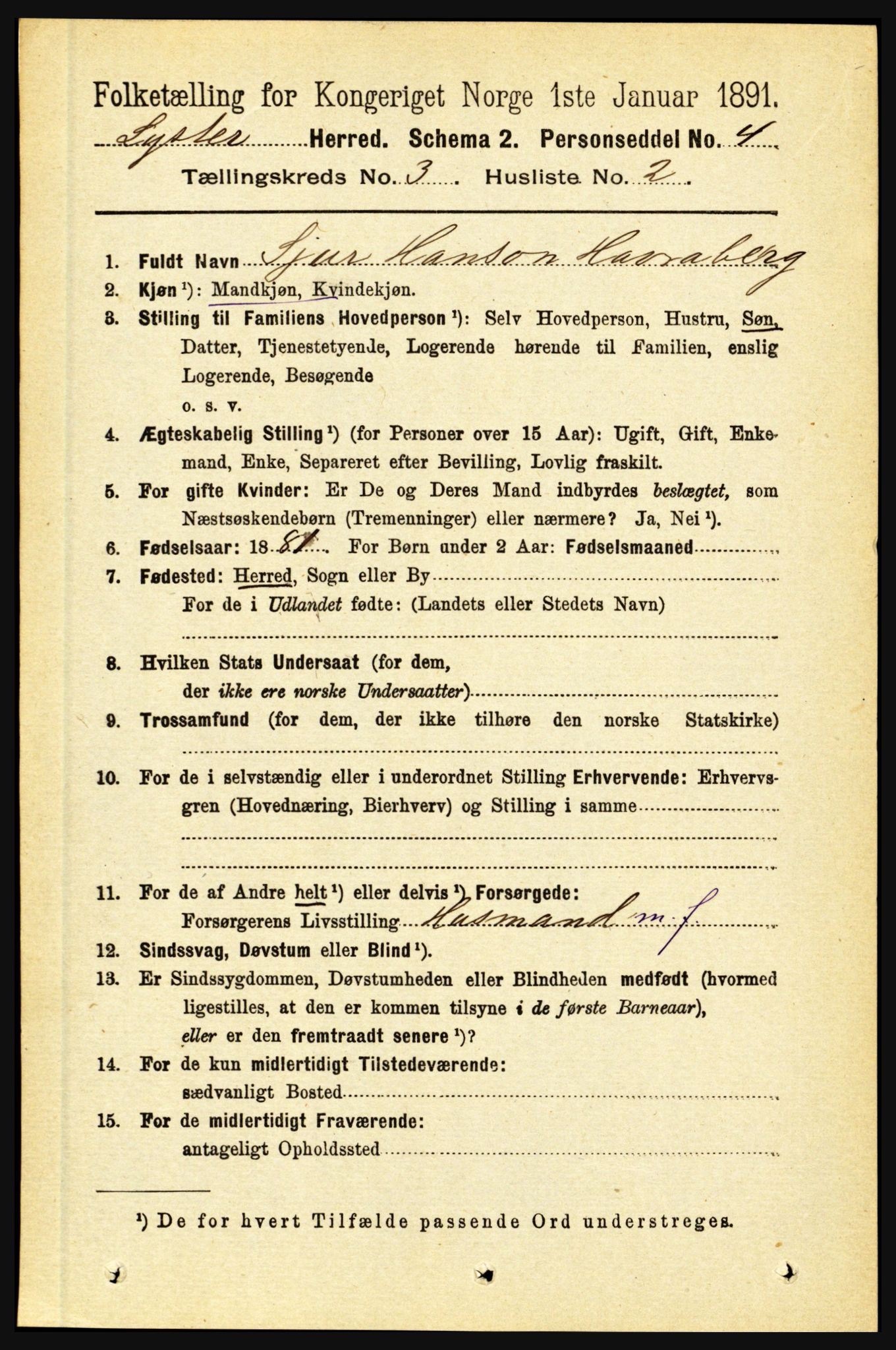 RA, 1891 census for 1426 Luster, 1891, p. 1159