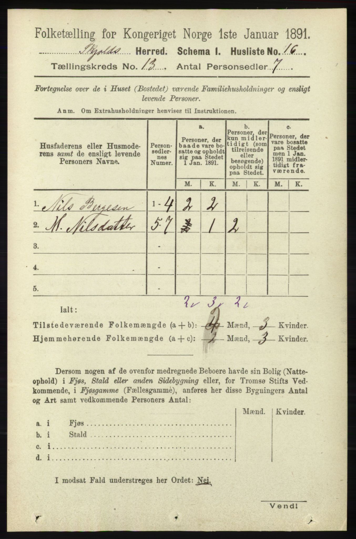 RA, 1891 census for 1154 Skjold, 1891, p. 2386