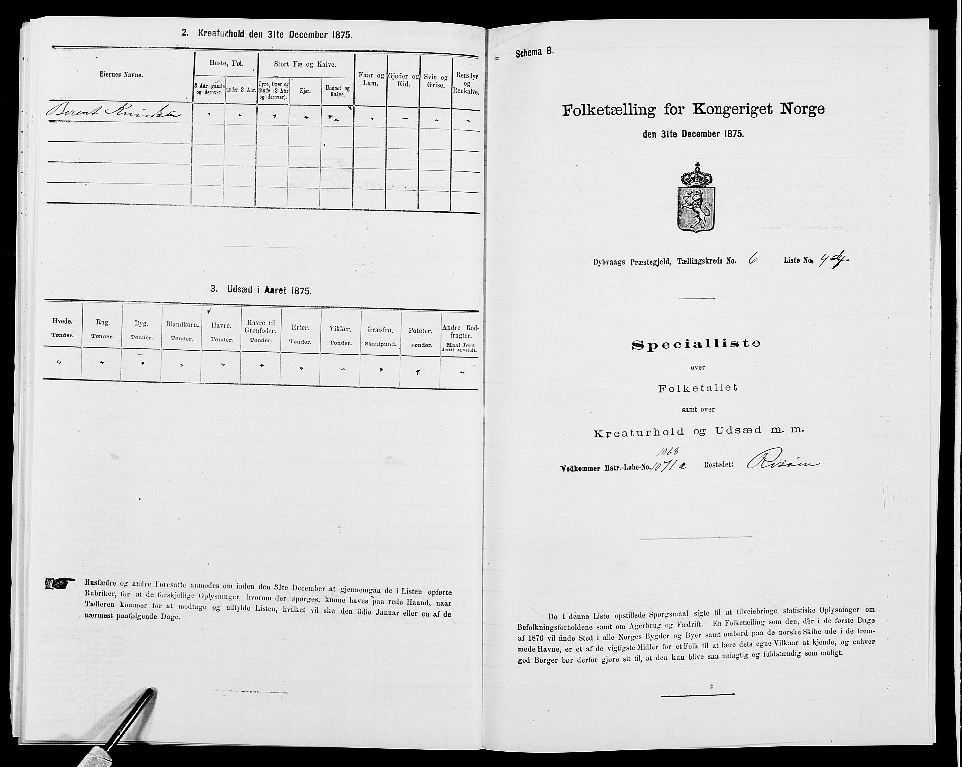 SAK, 1875 census for 0915P Dypvåg, 1875, p. 808