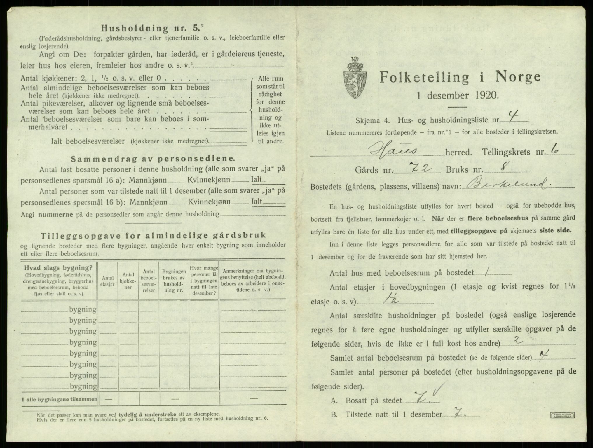 SAB, 1920 census for Haus, 1920, p. 390