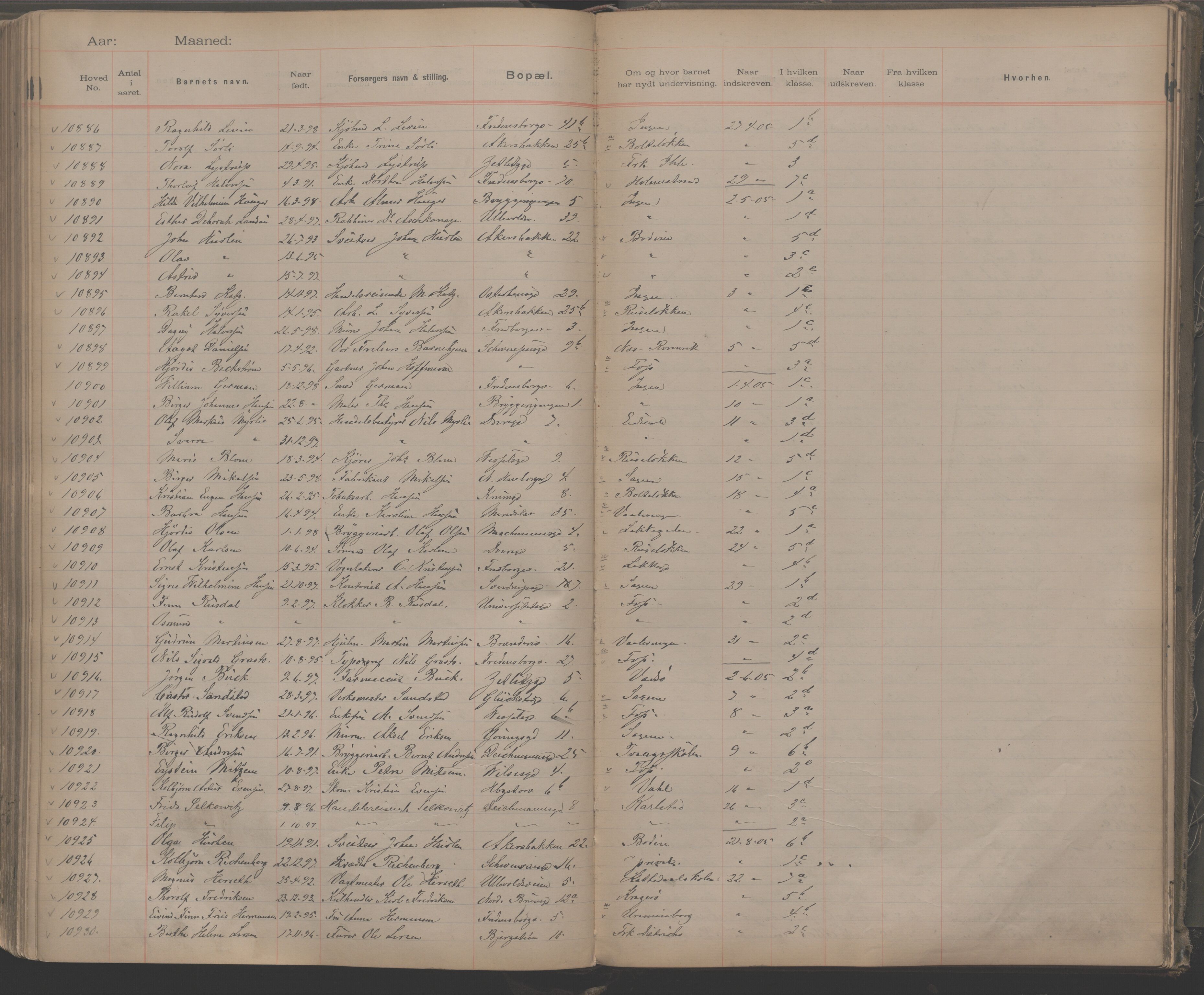 Møllergata skole, OBA/A-20129/F/Fa/L0001: Ut-/innskrivningsprotokoll, 1889-1907, p. 248