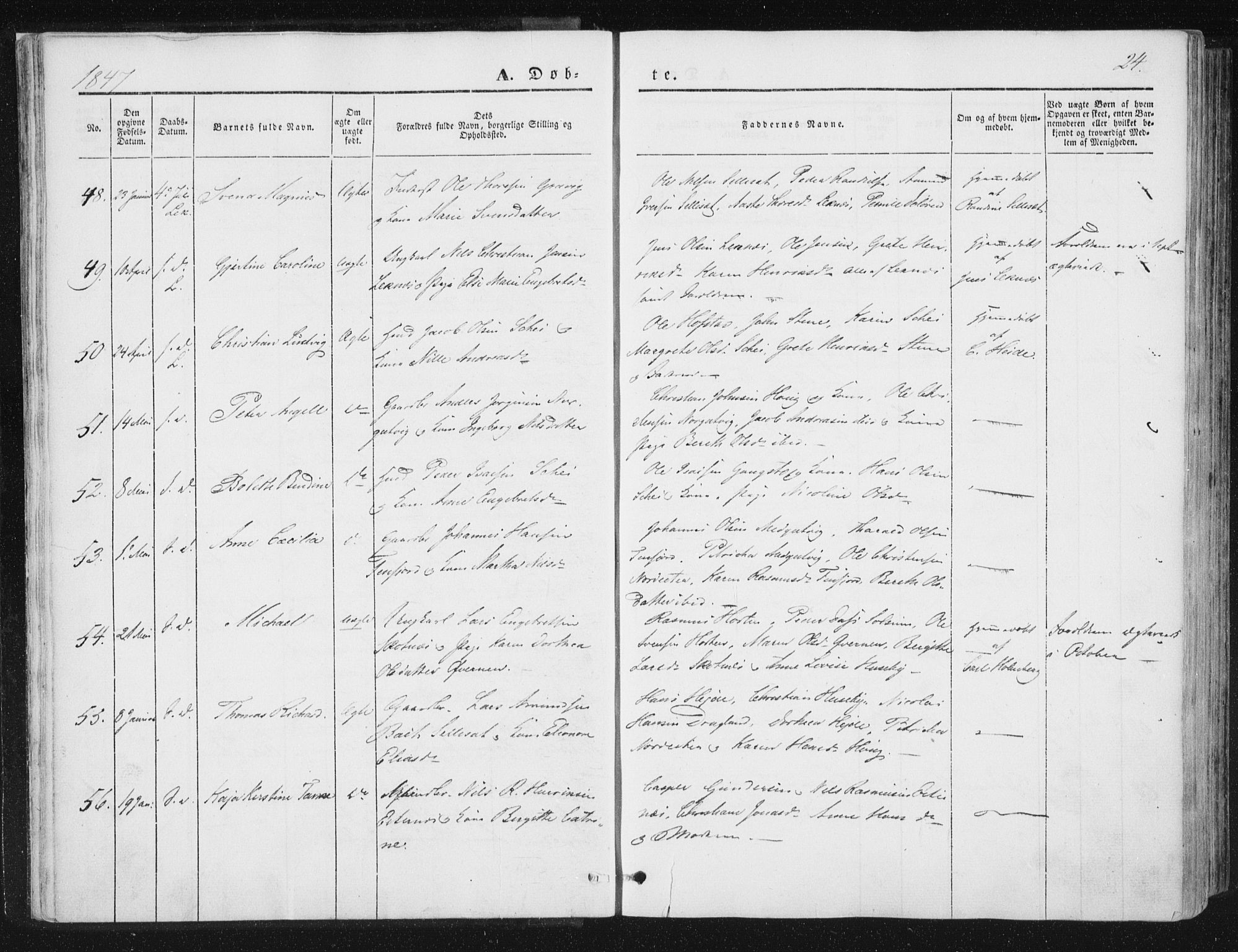 Ministerialprotokoller, klokkerbøker og fødselsregistre - Nord-Trøndelag, AV/SAT-A-1458/780/L0640: Parish register (official) no. 780A05, 1845-1856, p. 24