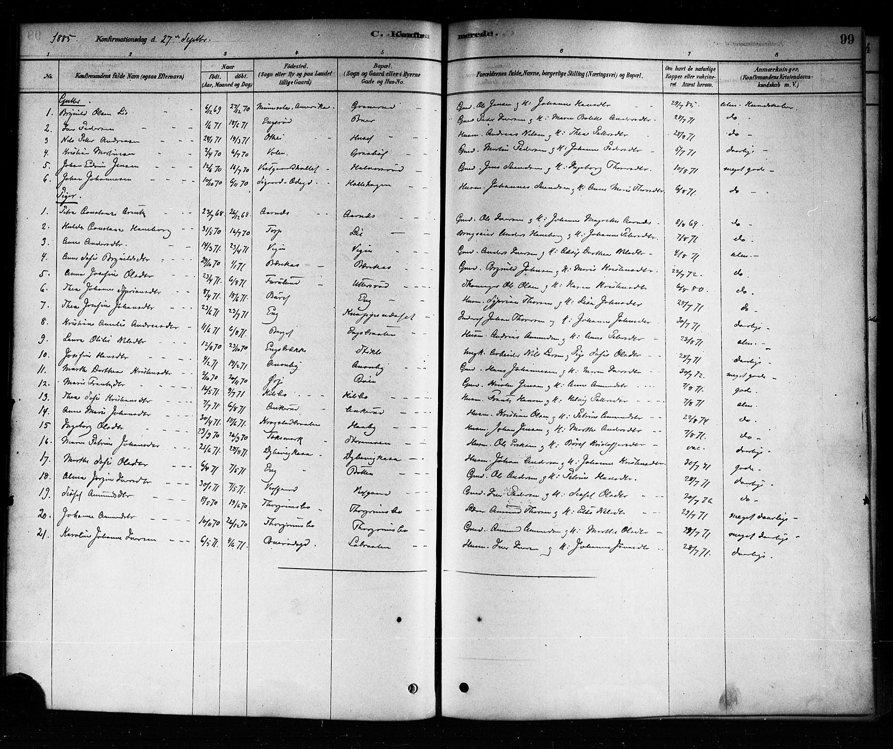 Aremark prestekontor Kirkebøker, SAO/A-10899/F/Fb/L0004: Parish register (official) no. II 4, 1878-1895, p. 99