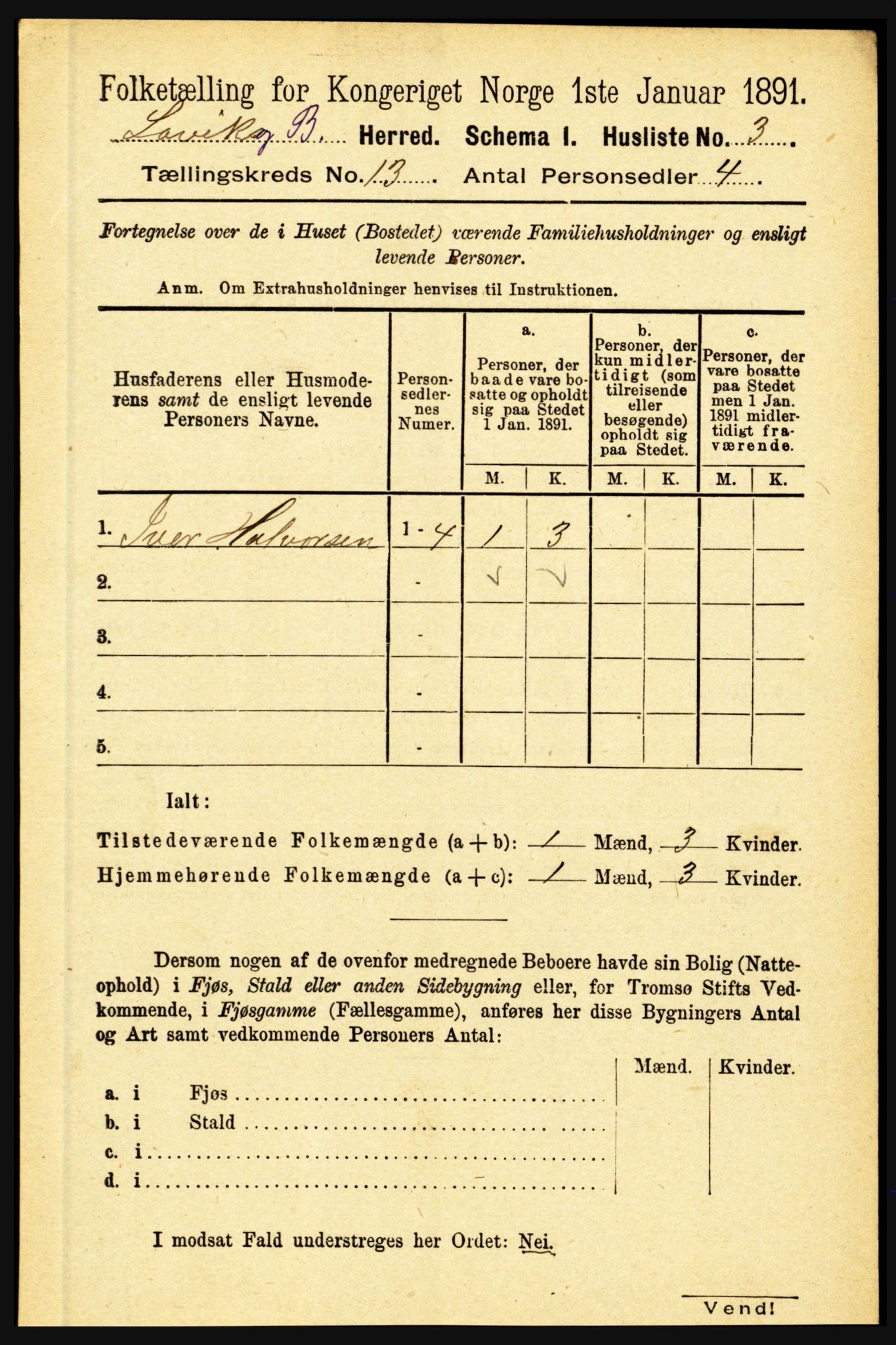 RA, 1891 census for 1415 Lavik og Brekke, 1891, p. 2494