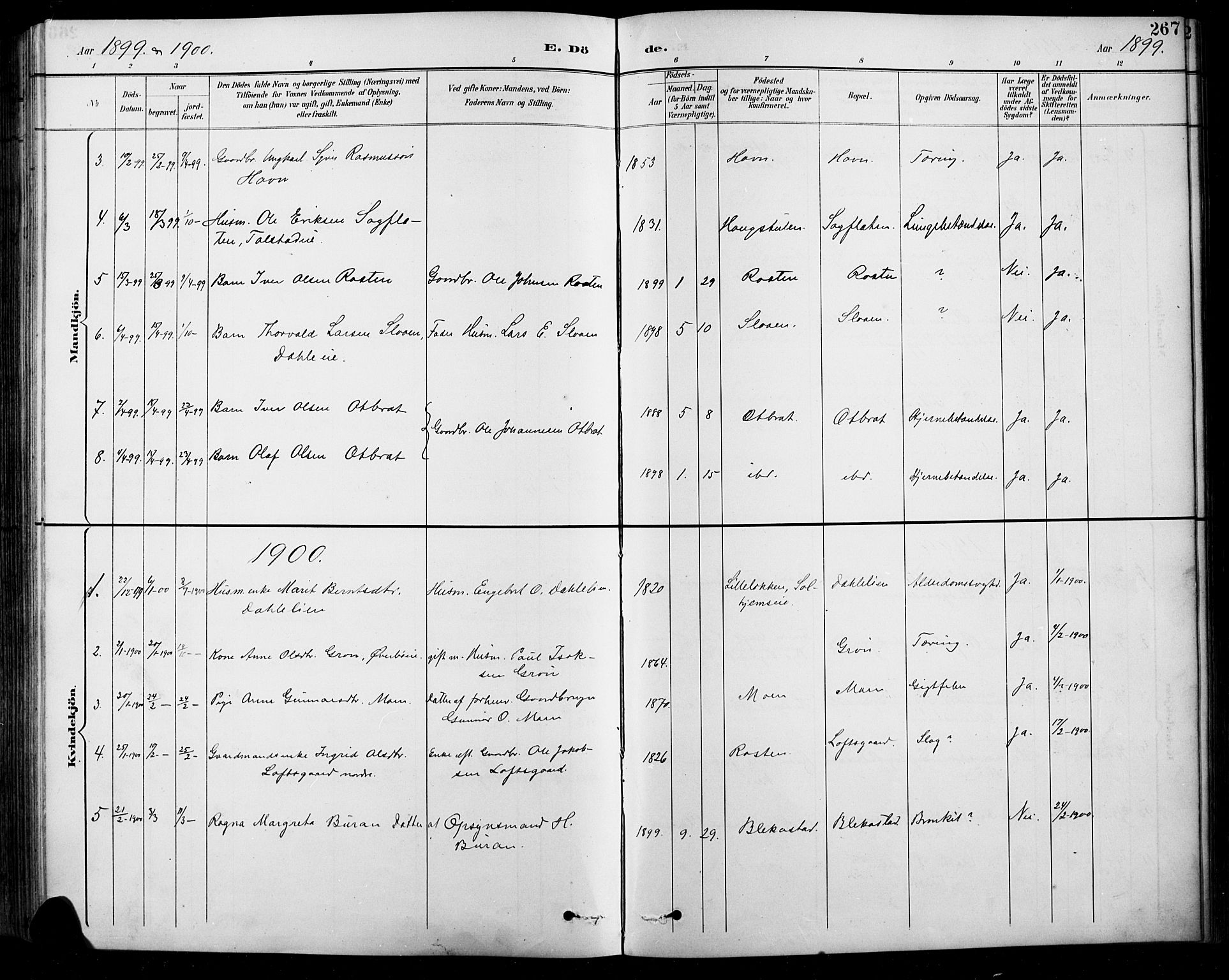 Sel prestekontor, SAH/PREST-074/H/Ha/Hab/L0001: Parish register (copy) no. 1, 1894-1923, p. 267