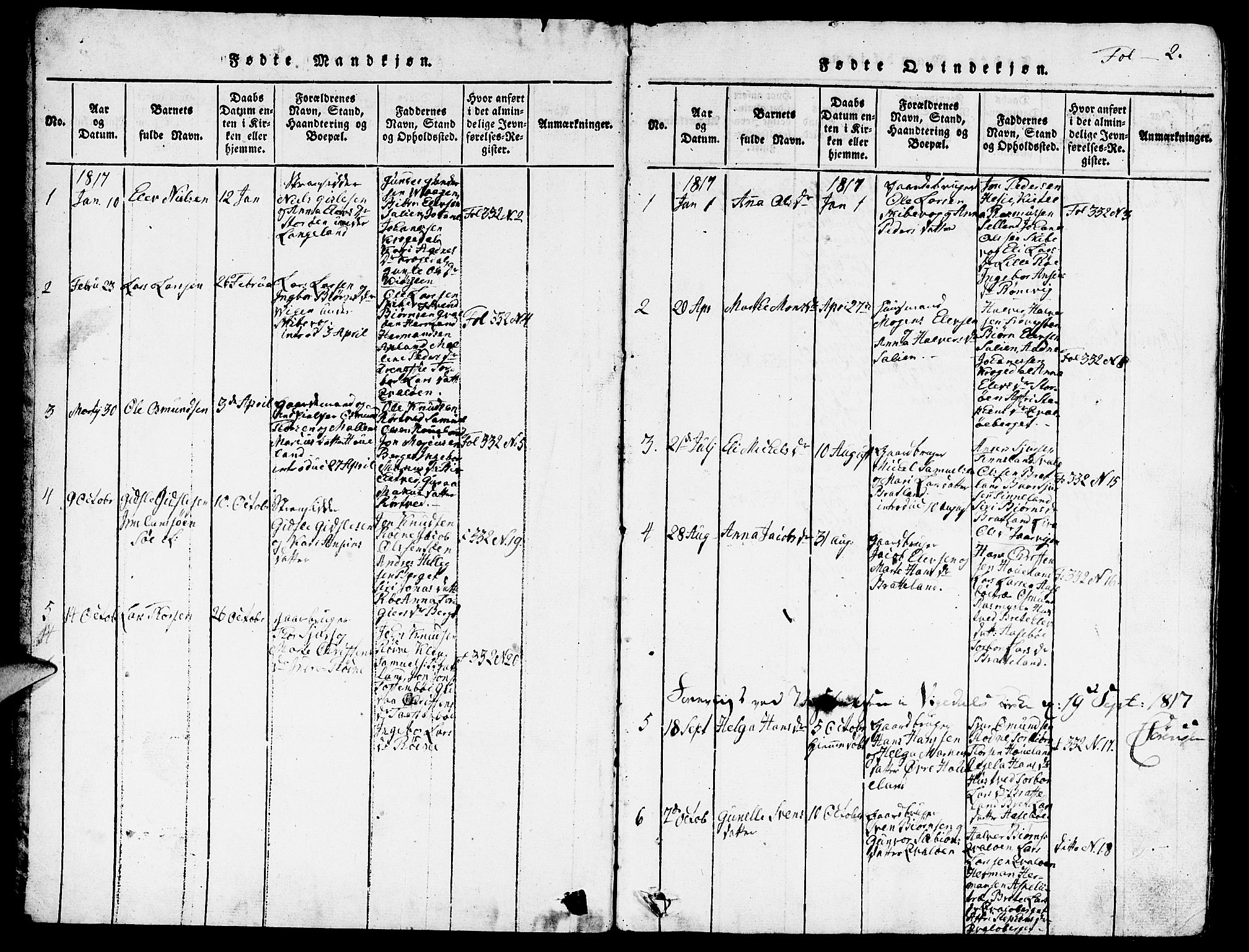 Vikedal sokneprestkontor, SAST/A-101840/01/V: Parish register (copy) no. B 3, 1816-1867, p. 2