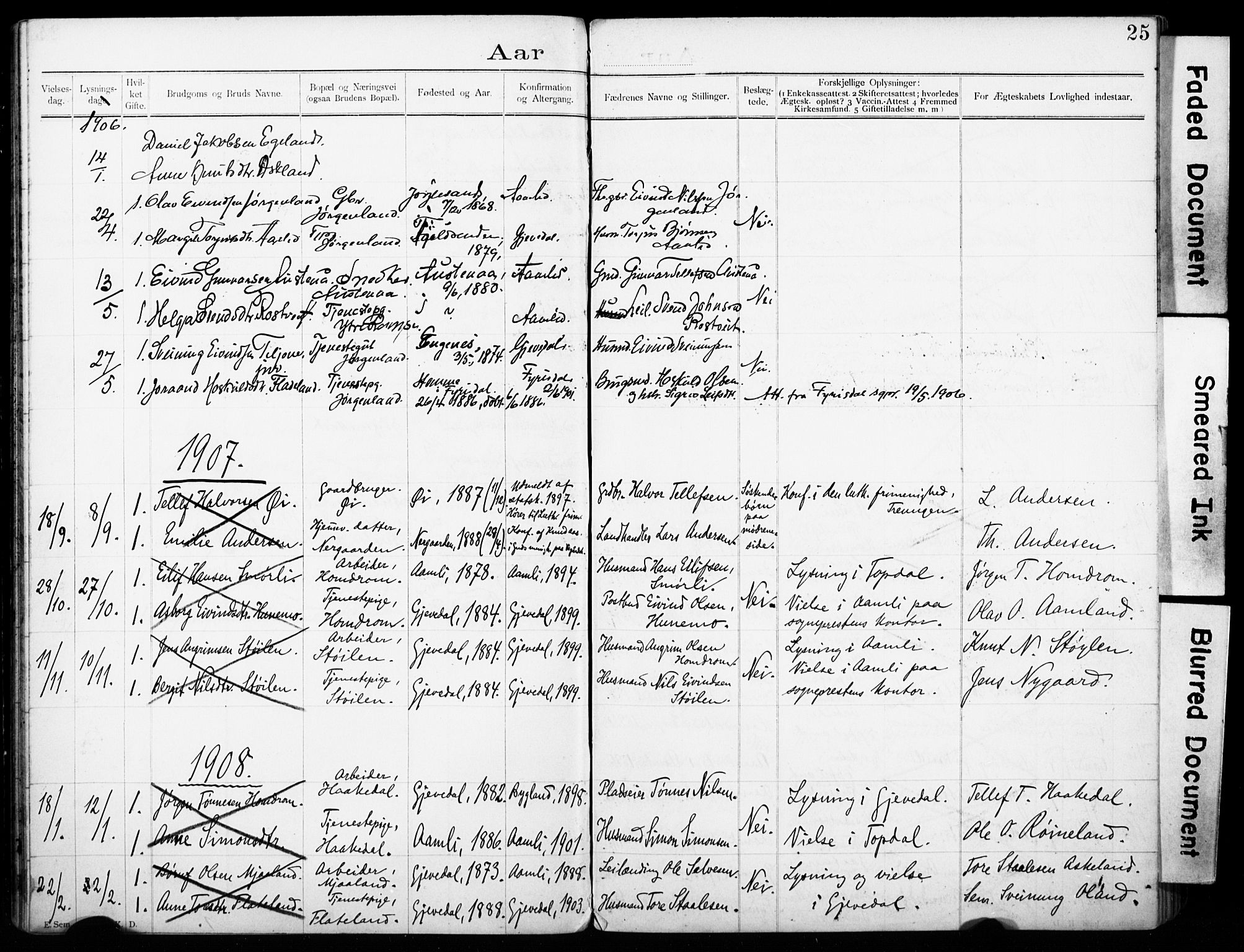 Åmli sokneprestkontor, SAK/1111-0050/F/Fe/L0005: Banns register no. A VI 42, 1892-1916, p. 25