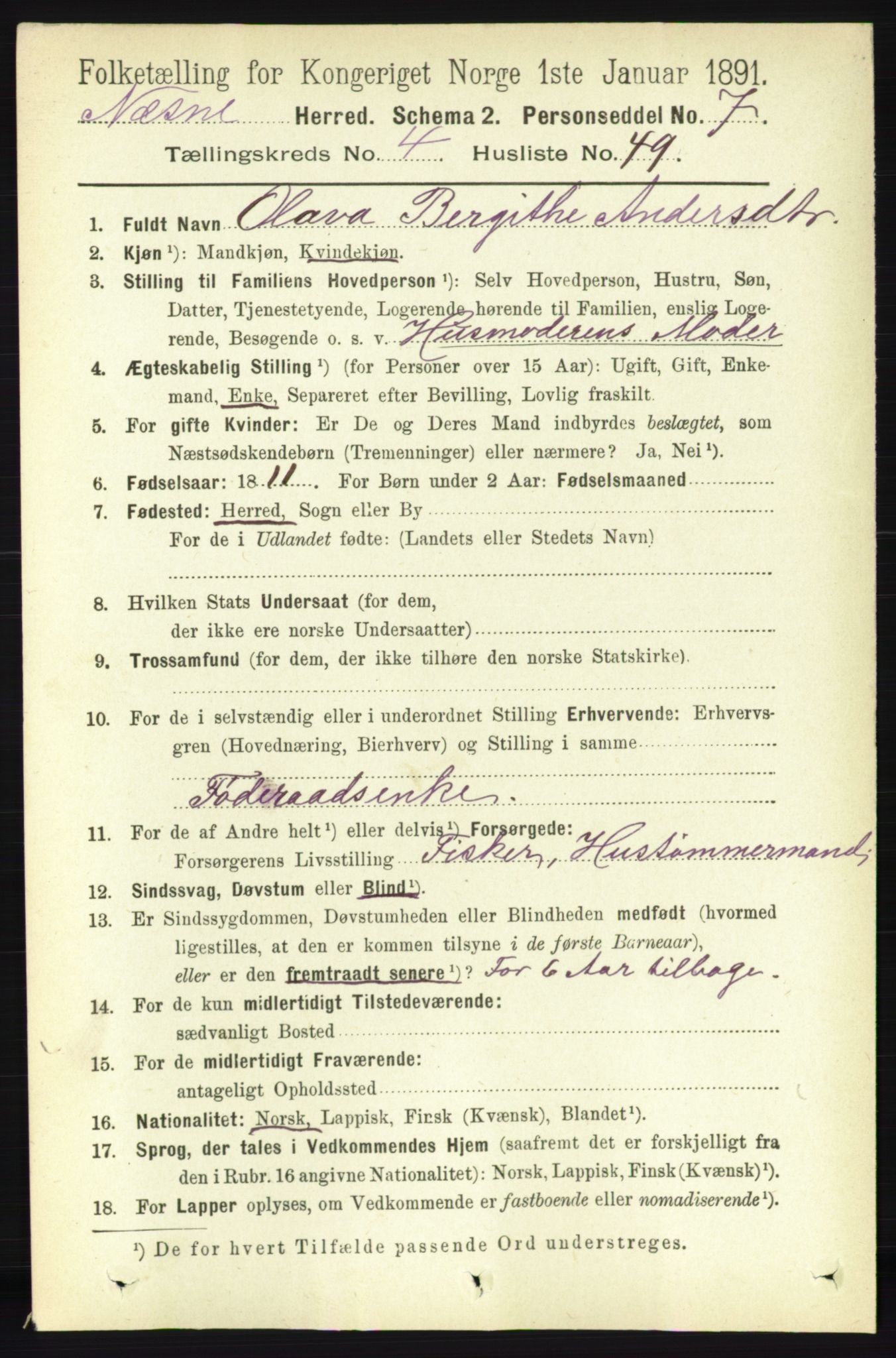 RA, 1891 census for 1828 Nesna, 1891, p. 2453