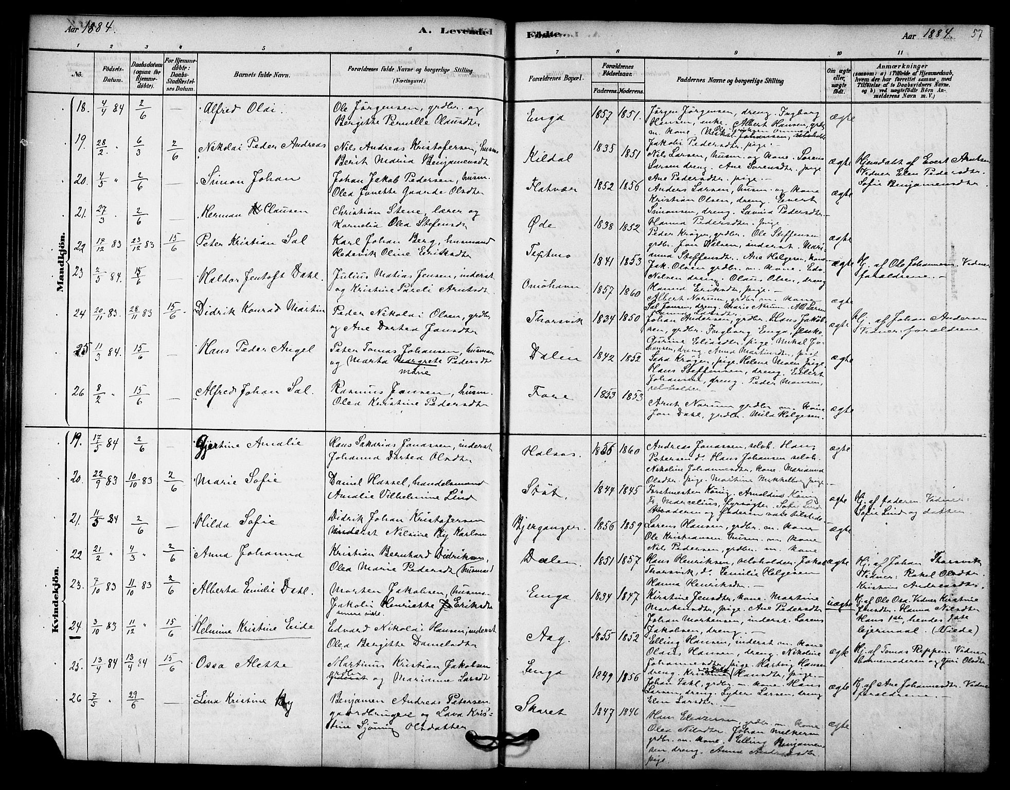 Ministerialprotokoller, klokkerbøker og fødselsregistre - Nordland, SAT/A-1459/843/L0626: Parish register (official) no. 843A01, 1878-1907, p. 57