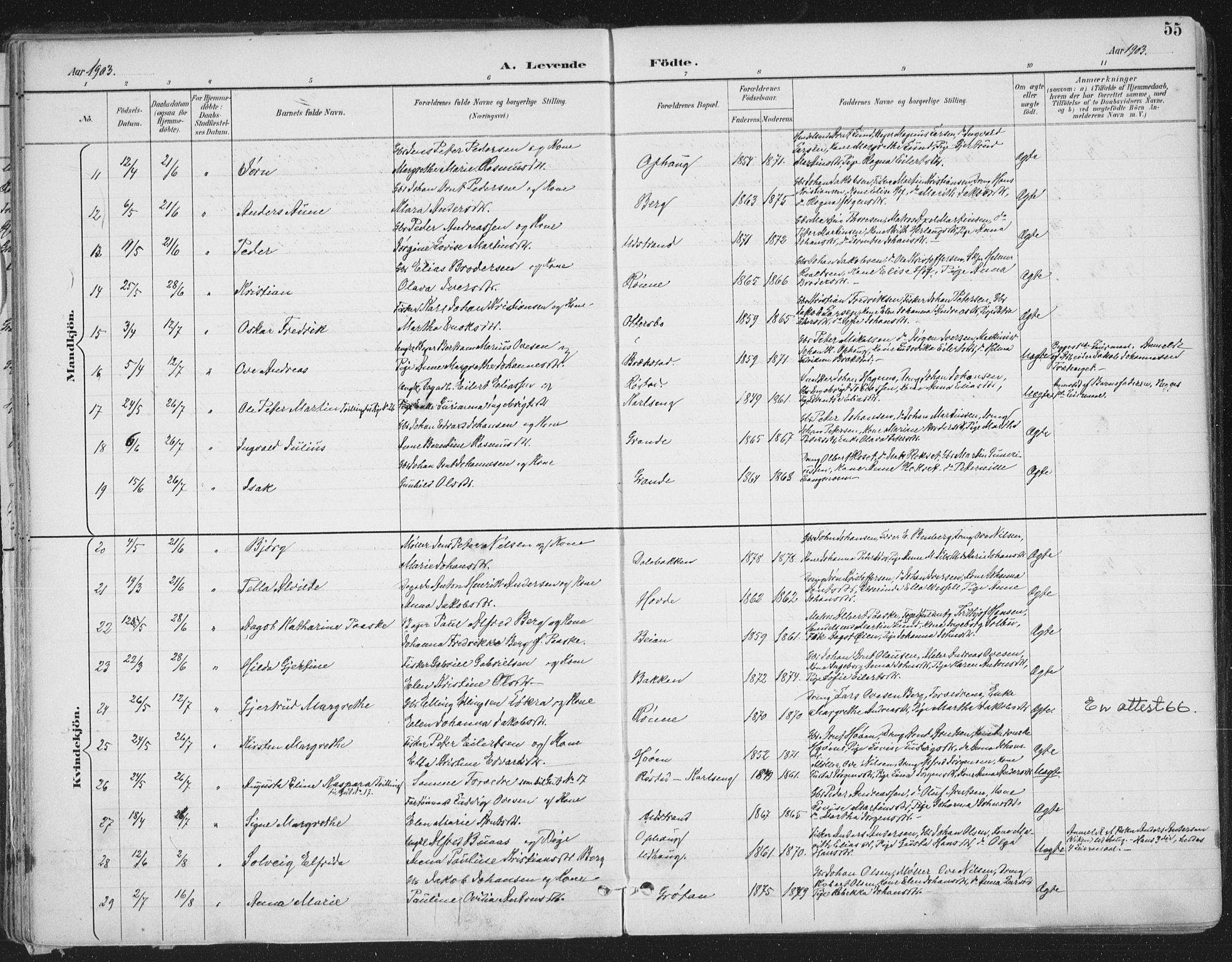 Ministerialprotokoller, klokkerbøker og fødselsregistre - Sør-Trøndelag, AV/SAT-A-1456/659/L0743: Parish register (official) no. 659A13, 1893-1910, p. 55