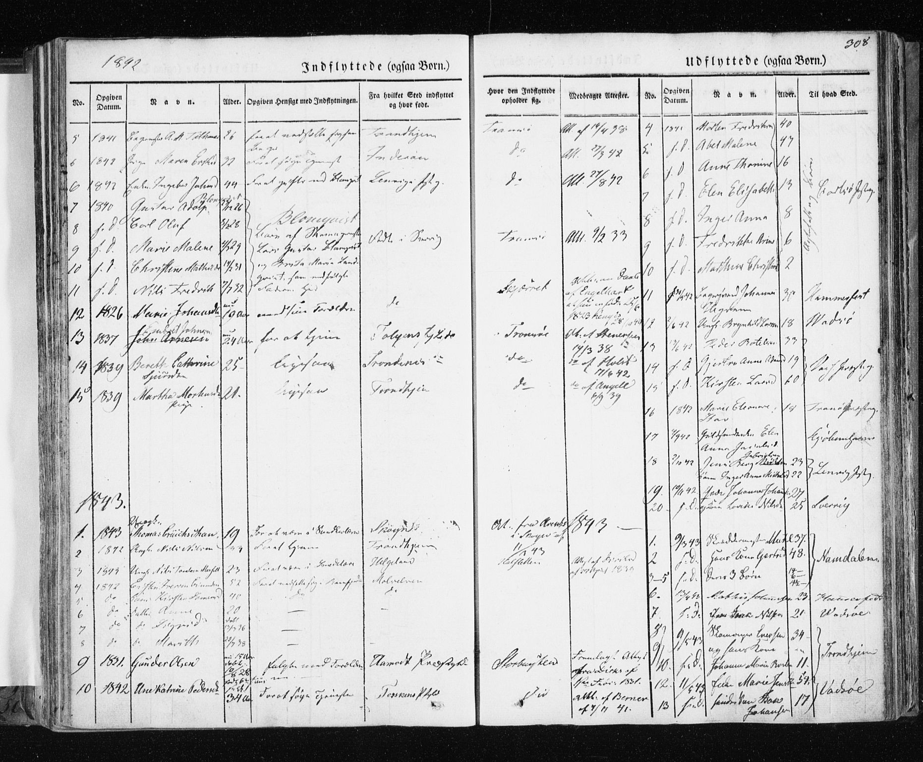 Tromsø sokneprestkontor/stiftsprosti/domprosti, SATØ/S-1343/G/Ga/L0009kirke: Parish register (official) no. 9, 1837-1847, p. 308