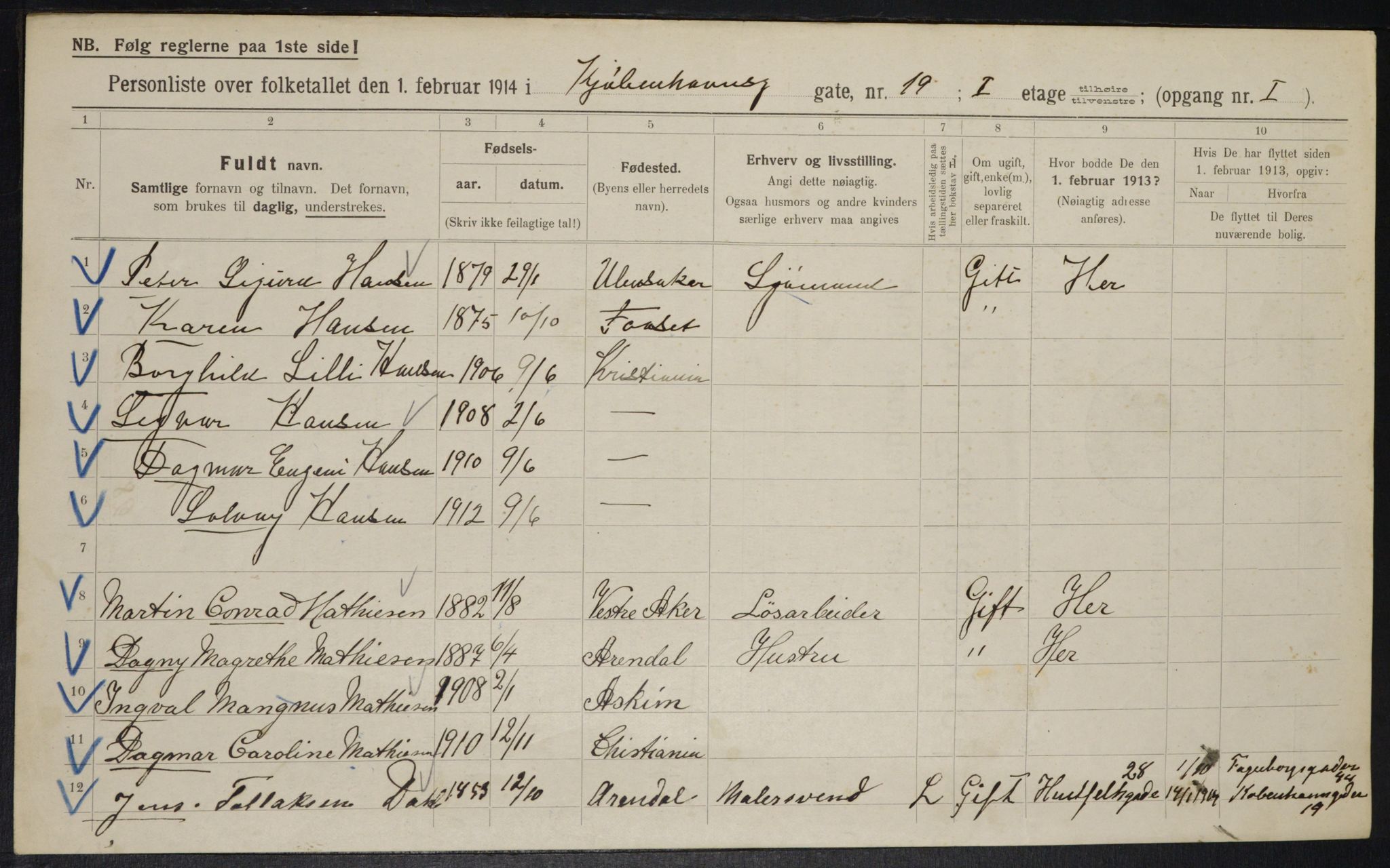 OBA, Municipal Census 1914 for Kristiania, 1914, p. 55197