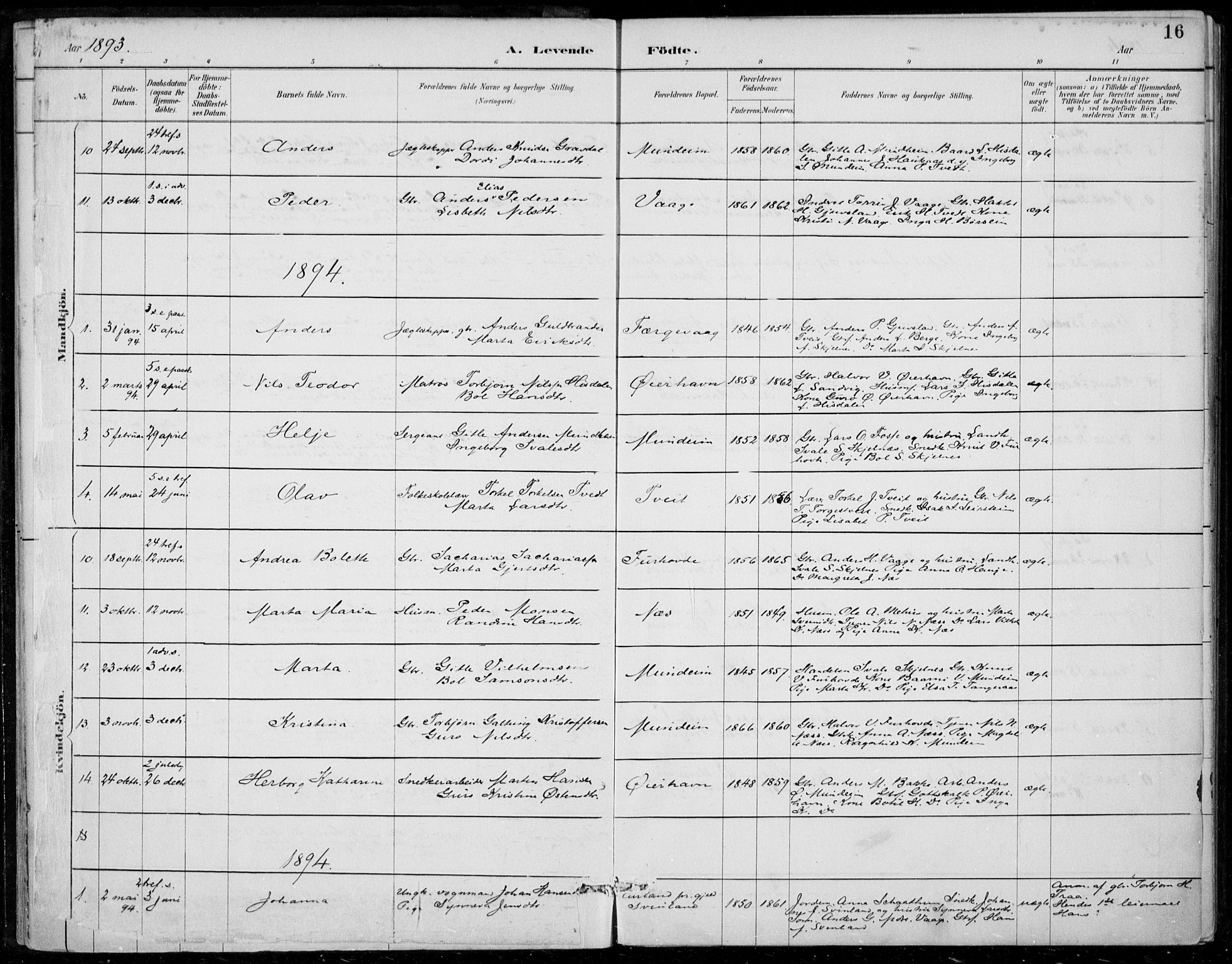 Strandebarm sokneprestembete, SAB/A-78401/H/Haa: Parish register (official) no. D  1, 1886-1912, p. 16