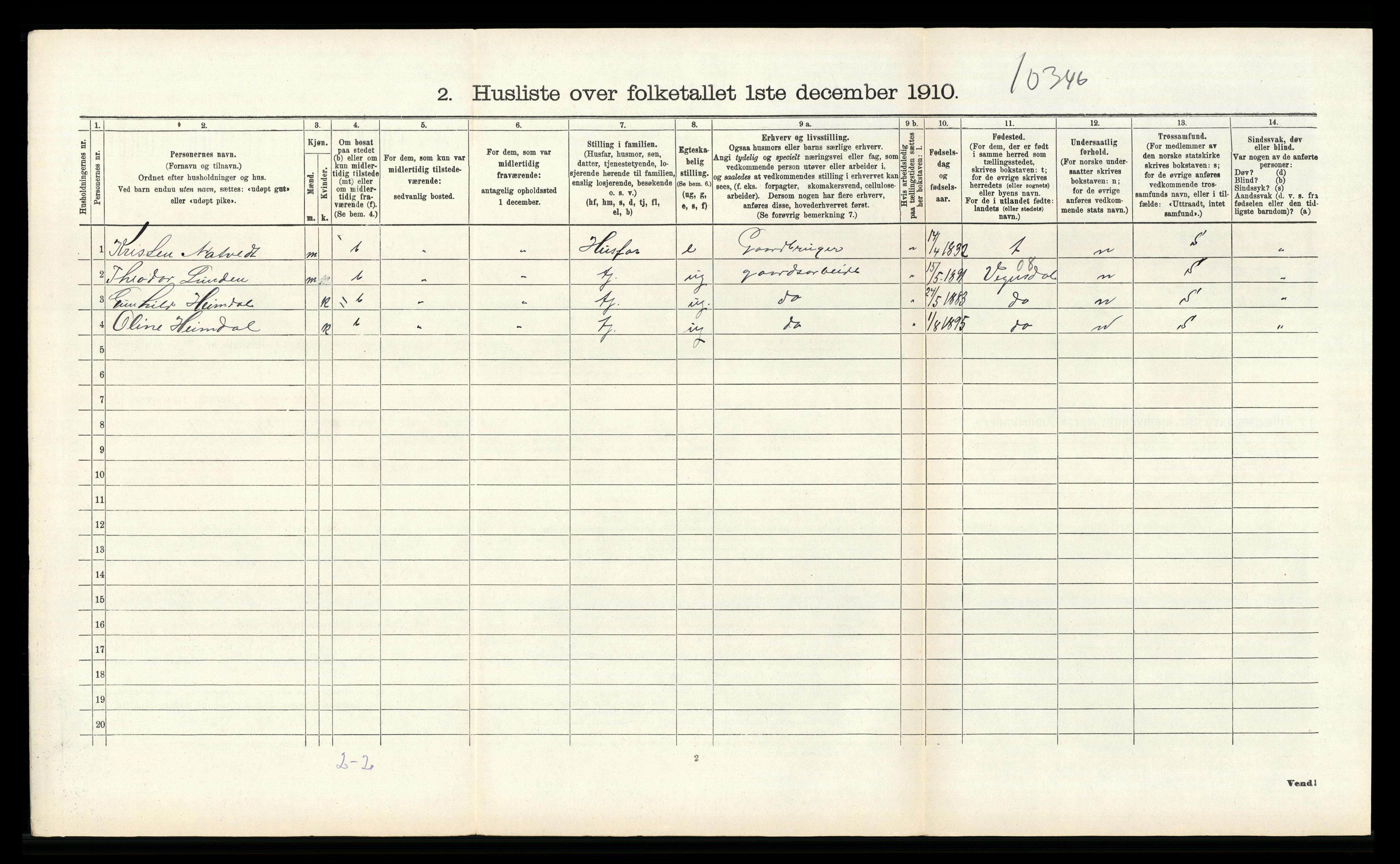 RA, 1910 census for Birkenes, 1910, p. 575