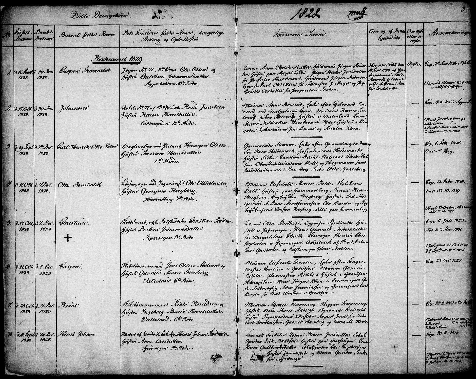 Garnisonsmenigheten Kirkebøker, SAO/A-10846/F/Fa/L0006: Parish register (official) no. 6, 1828-1841, p. 3