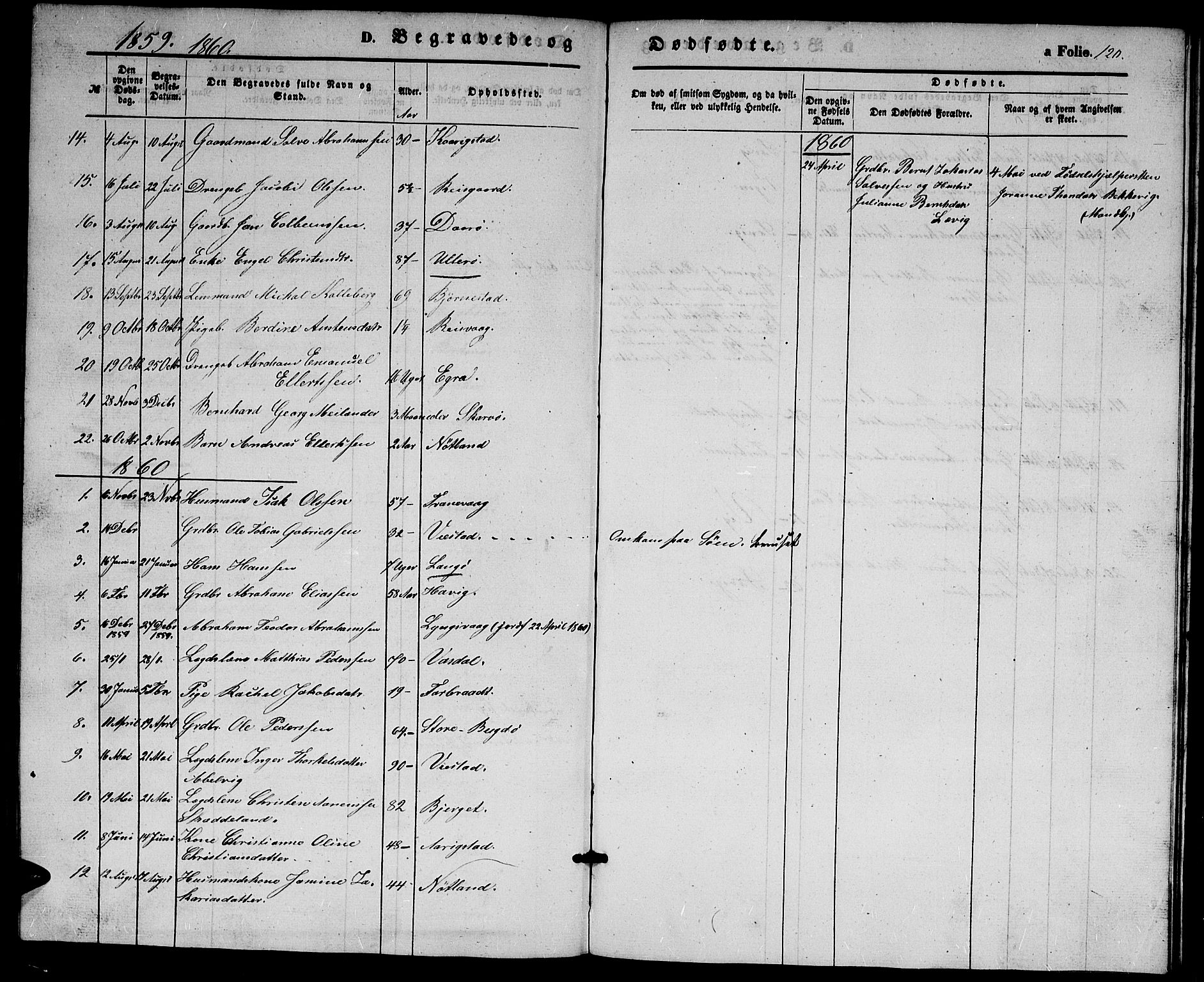 Herad sokneprestkontor, AV/SAK-1111-0018/F/Fb/Fbb/L0002: Parish register (copy) no. B 2, 1853-1871, p. 120