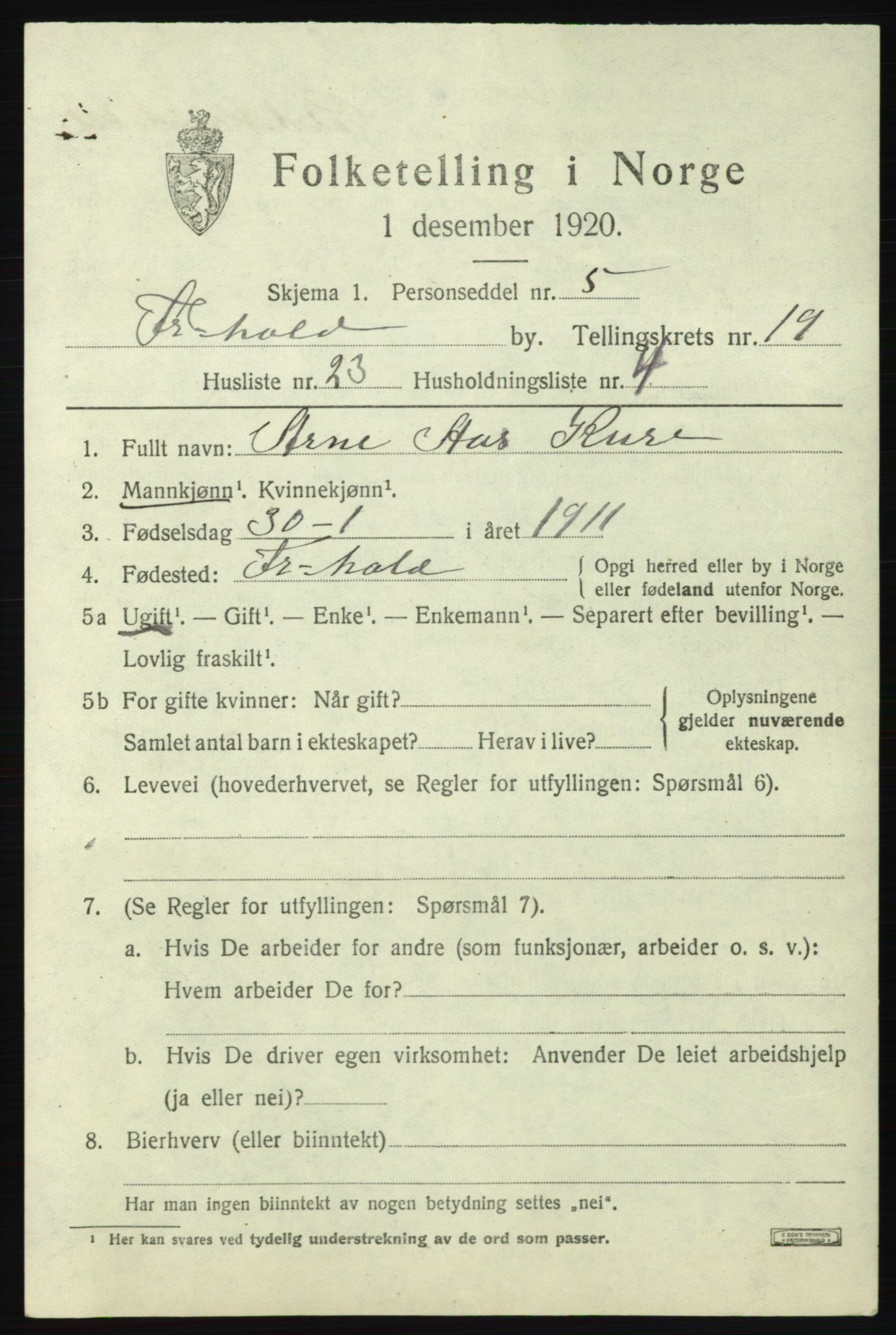 SAO, 1920 census for Fredrikshald, 1920, p. 28776