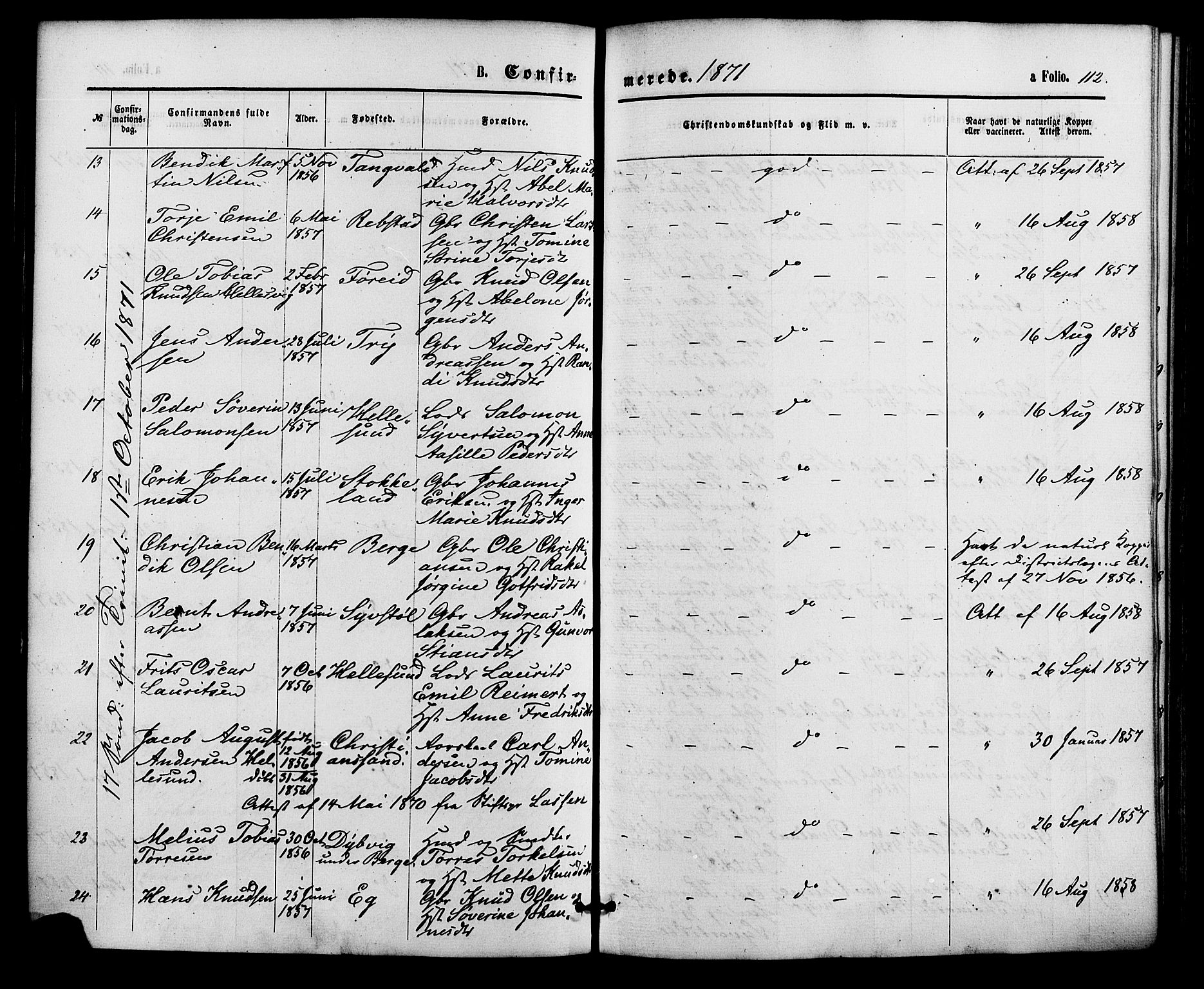 Søgne sokneprestkontor, SAK/1111-0037/F/Fa/Fab/L0011: Parish register (official) no. A 11, 1869-1879, p. 112