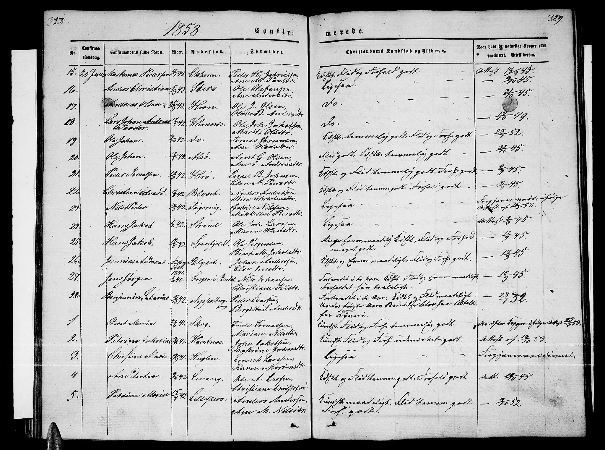 Ministerialprotokoller, klokkerbøker og fødselsregistre - Nordland, AV/SAT-A-1459/838/L0555: Parish register (copy) no. 838C02, 1842-1861, p. 328-329