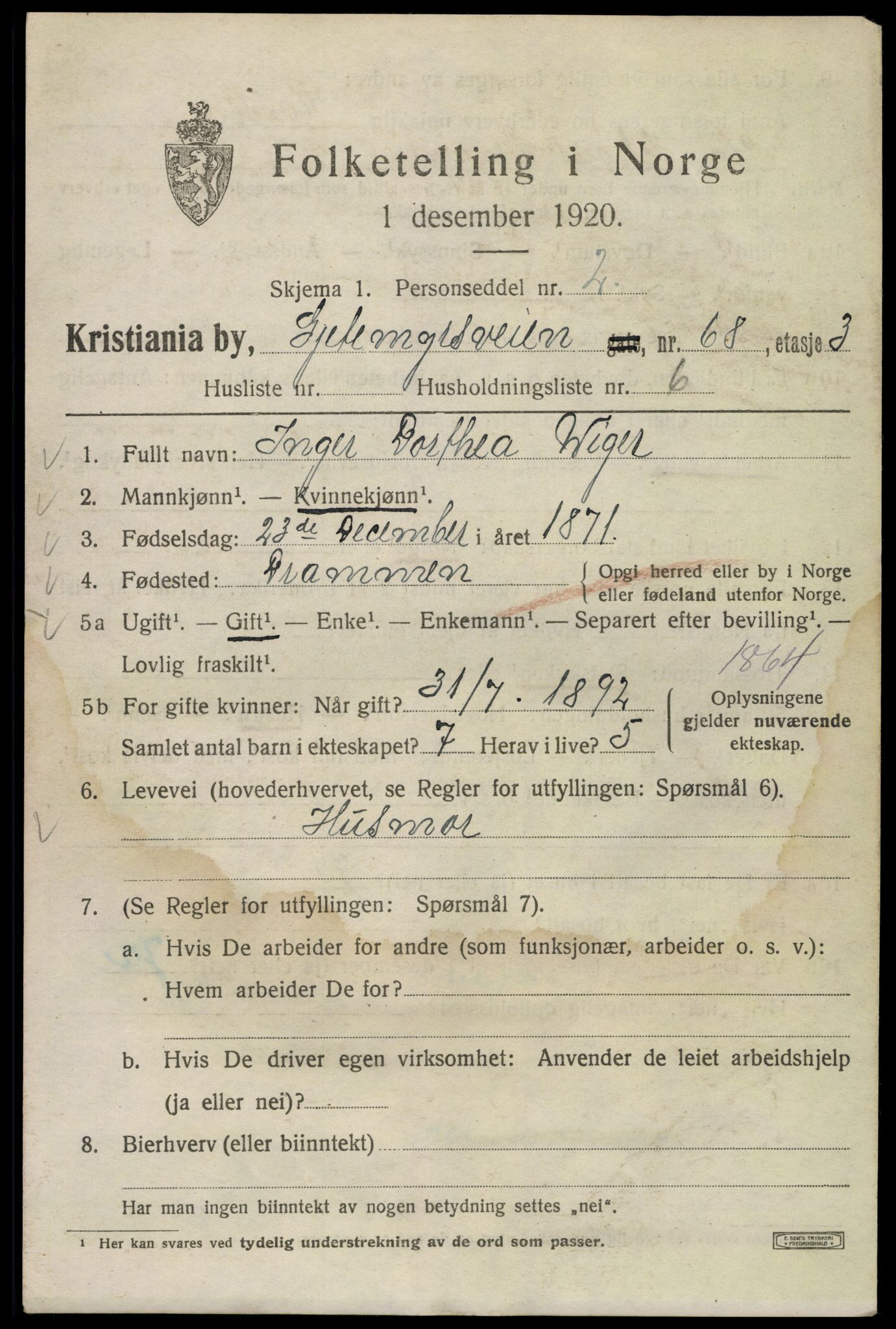 SAO, 1920 census for Kristiania, 1920, p. 250119