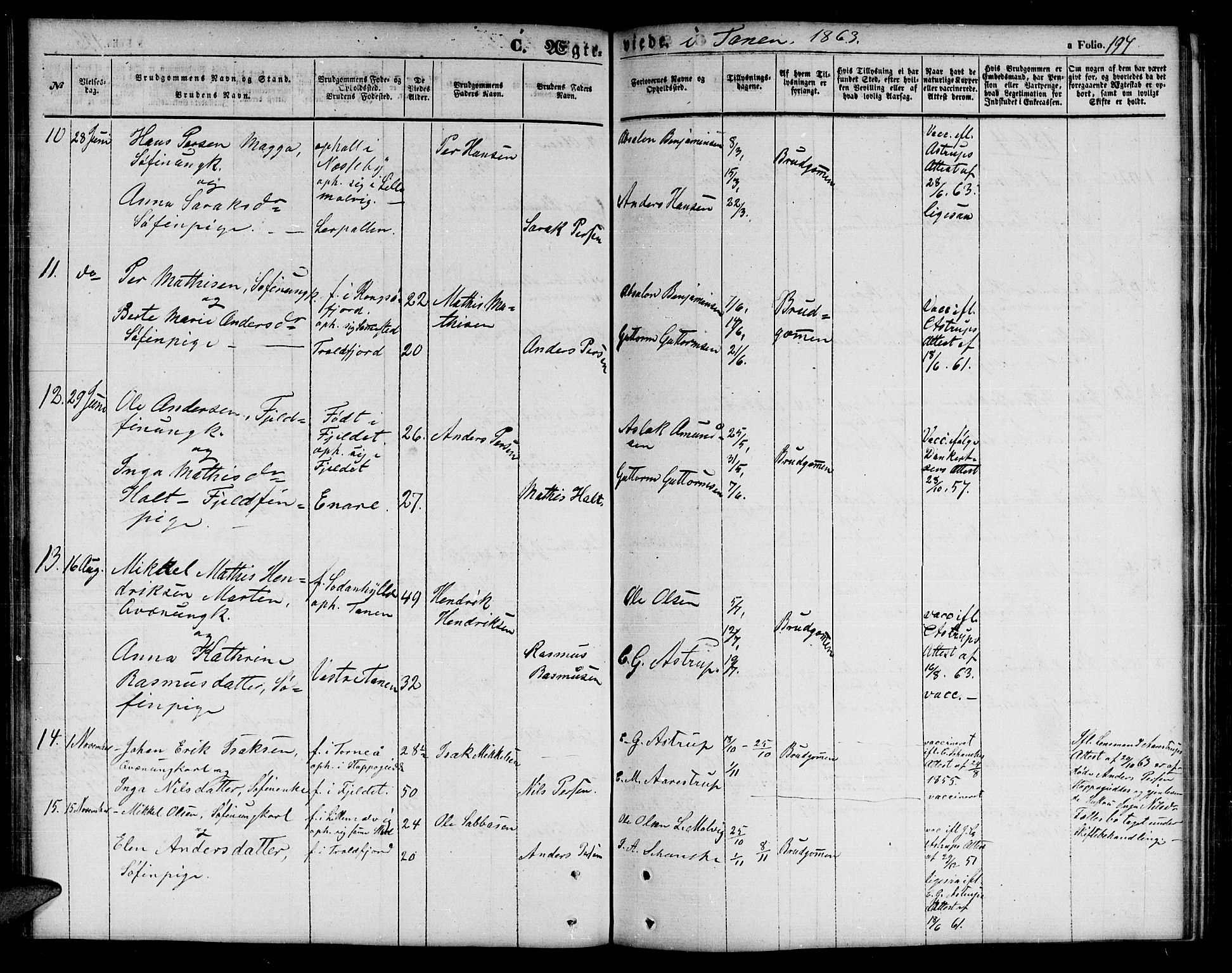 Tana sokneprestkontor, AV/SATØ-S-1334/H/Hb/L0001klokker: Parish register (copy) no. 1 /1, 1853-1867, p. 197