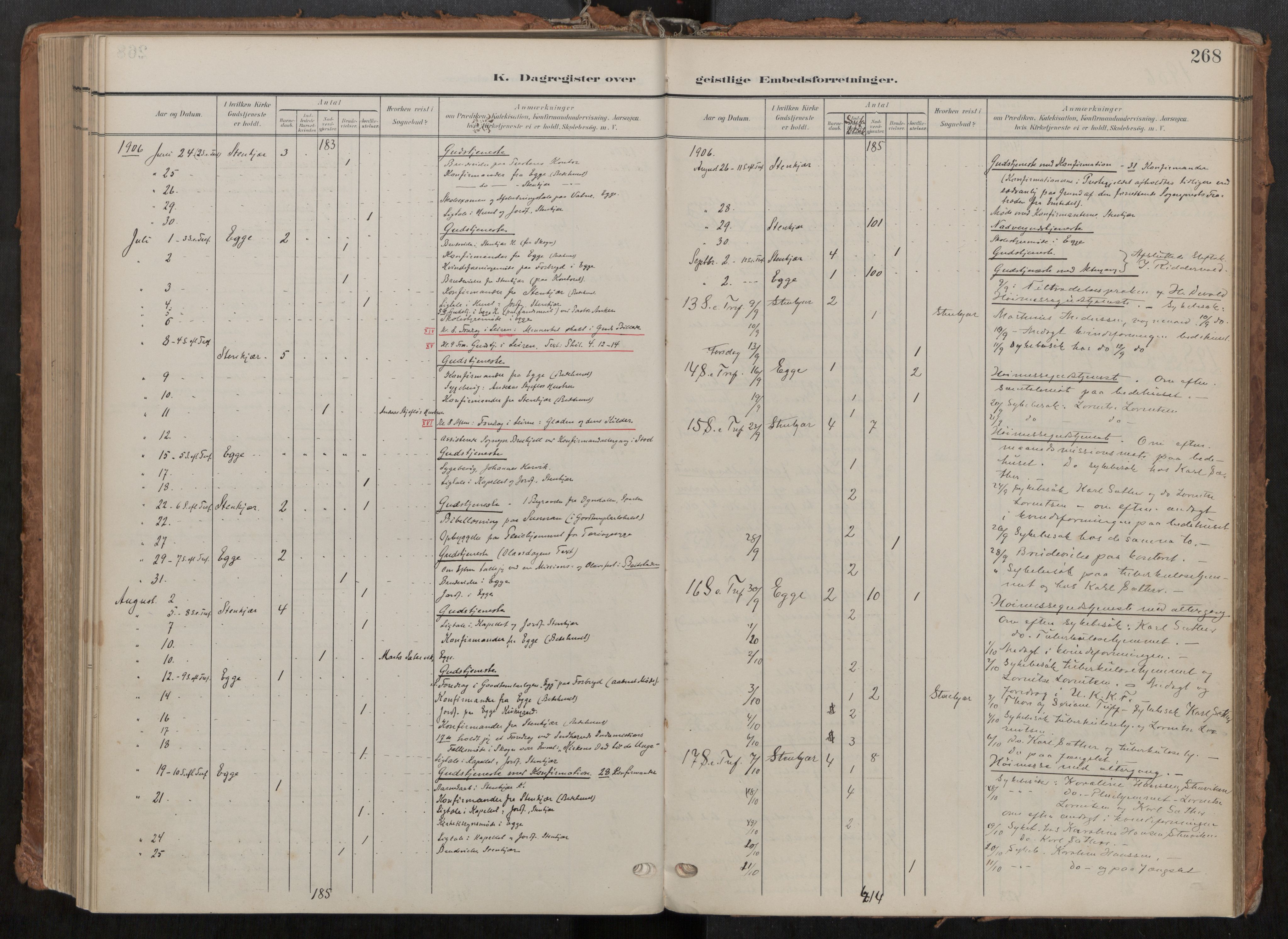 Steinkjer sokneprestkontor, AV/SAT-A-1541/01/H/Ha/Haa/L0001: Parish register (official) no. 1, 1904-1912, p. 268