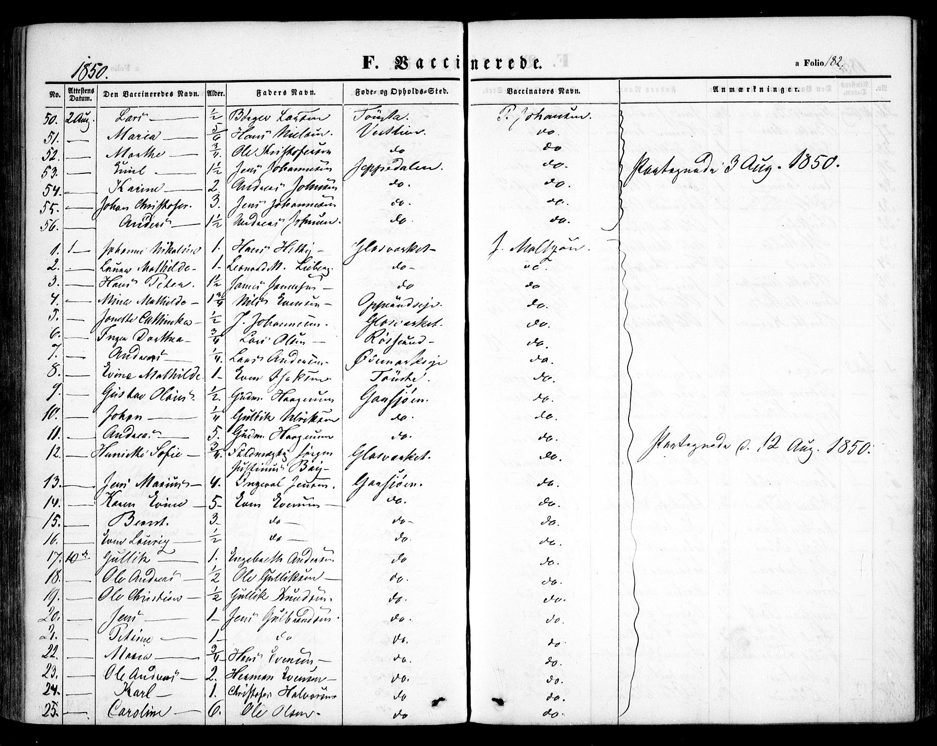 Hurdal prestekontor Kirkebøker, SAO/A-10889/F/Fa/L0005: Parish register (official) no. I 5, 1846-1859, p. 182