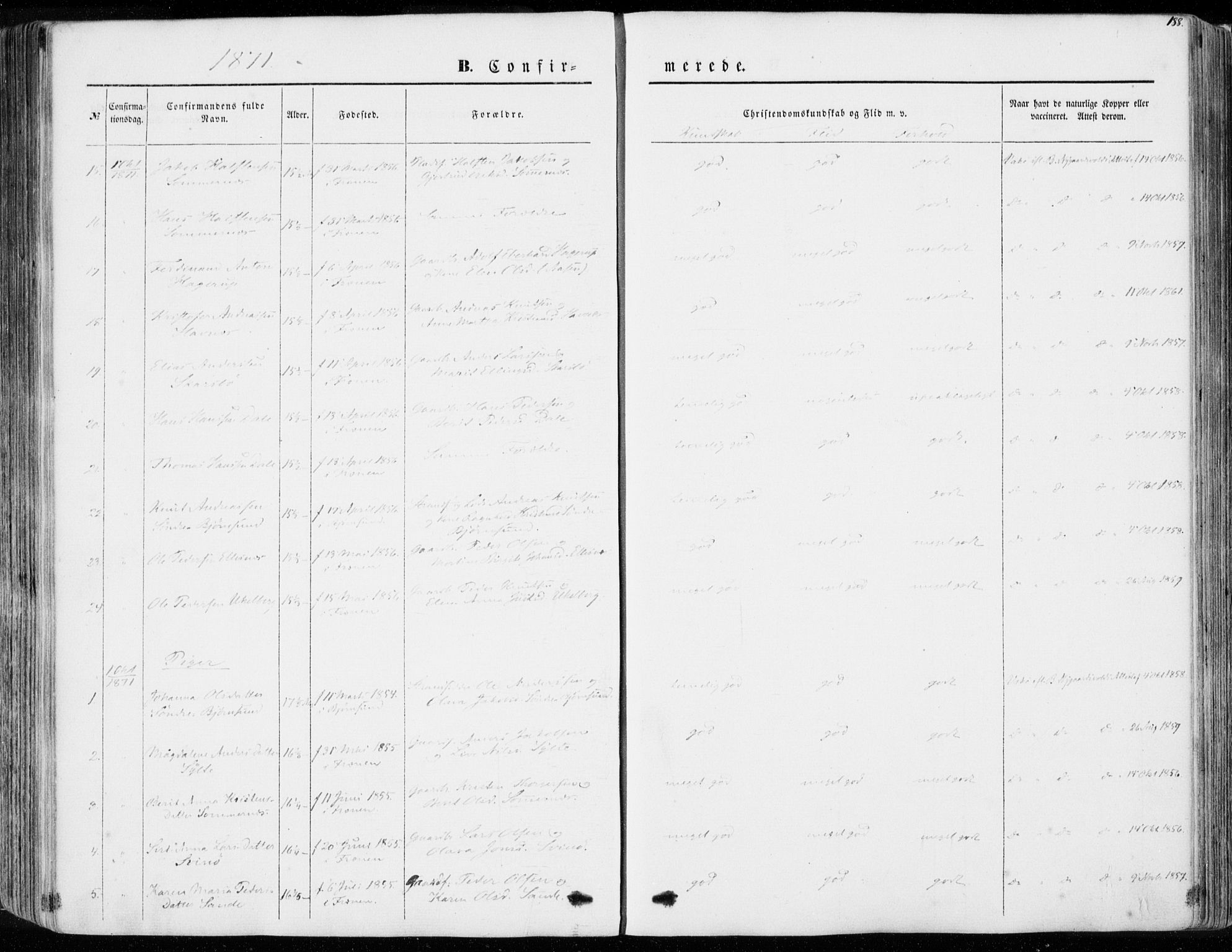 Ministerialprotokoller, klokkerbøker og fødselsregistre - Møre og Romsdal, SAT/A-1454/565/L0748: Parish register (official) no. 565A02, 1845-1872, p. 188