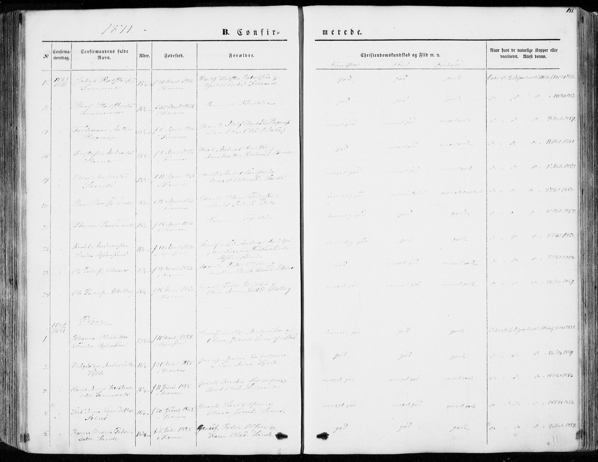 Ministerialprotokoller, klokkerbøker og fødselsregistre - Møre og Romsdal, AV/SAT-A-1454/565/L0748: Parish register (official) no. 565A02, 1845-1872, p. 188