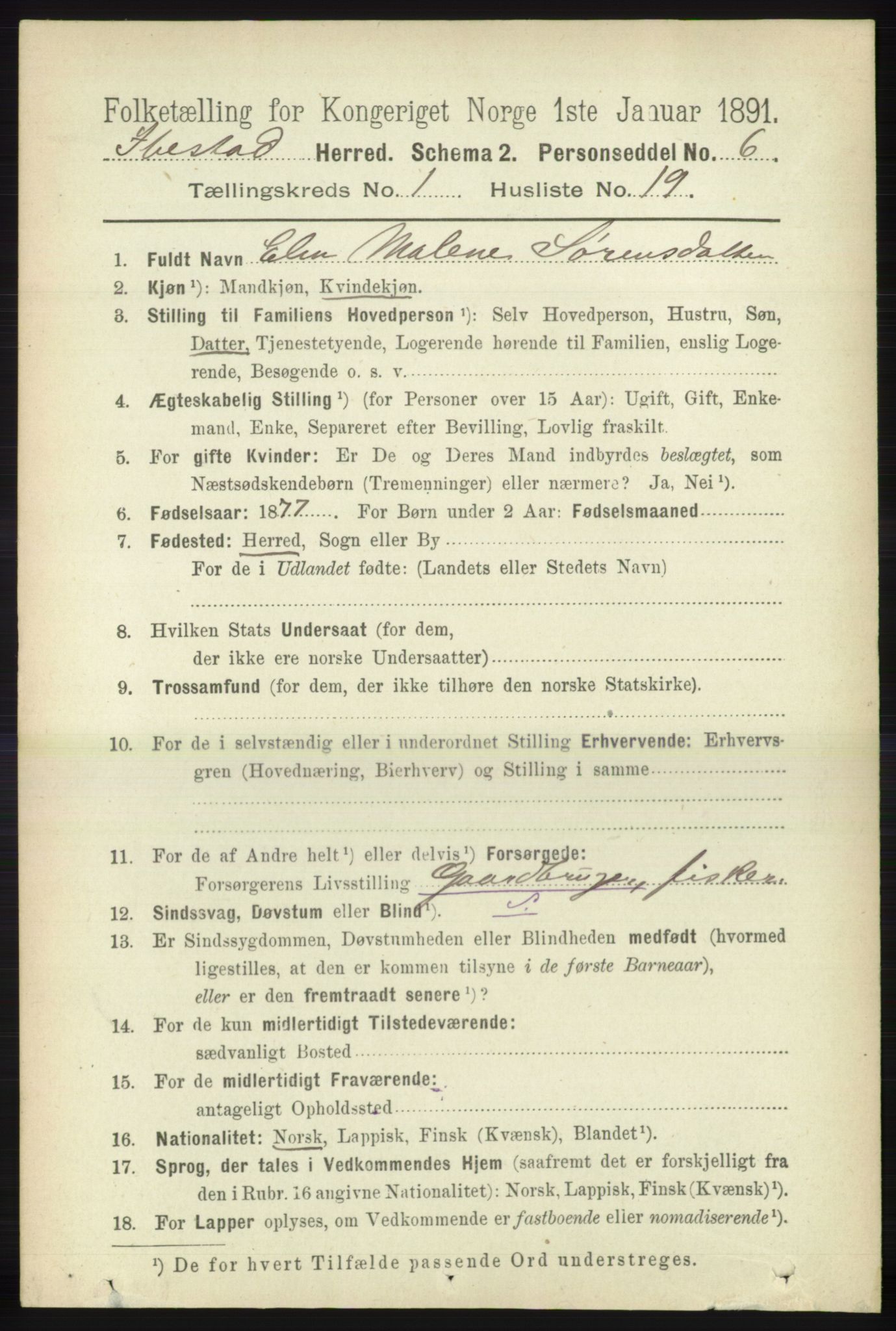 RA, 1891 census for 1917 Ibestad, 1891, p. 258