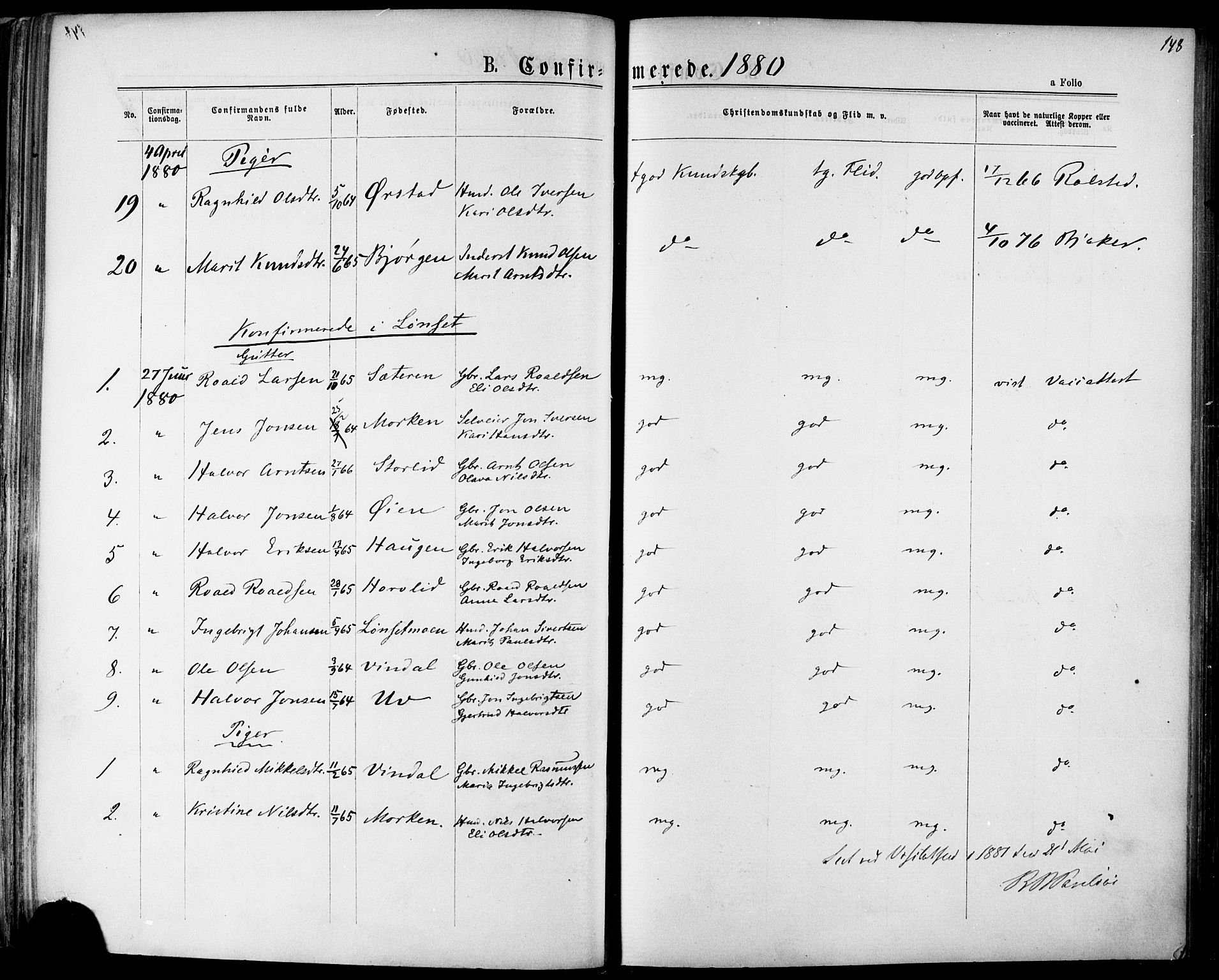 Ministerialprotokoller, klokkerbøker og fødselsregistre - Sør-Trøndelag, SAT/A-1456/678/L0900: Parish register (official) no. 678A09, 1872-1881, p. 148