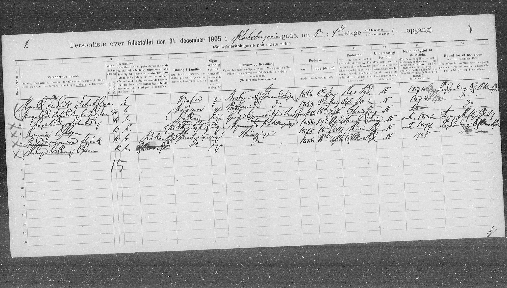 OBA, Municipal Census 1905 for Kristiania, 1905, p. 25502