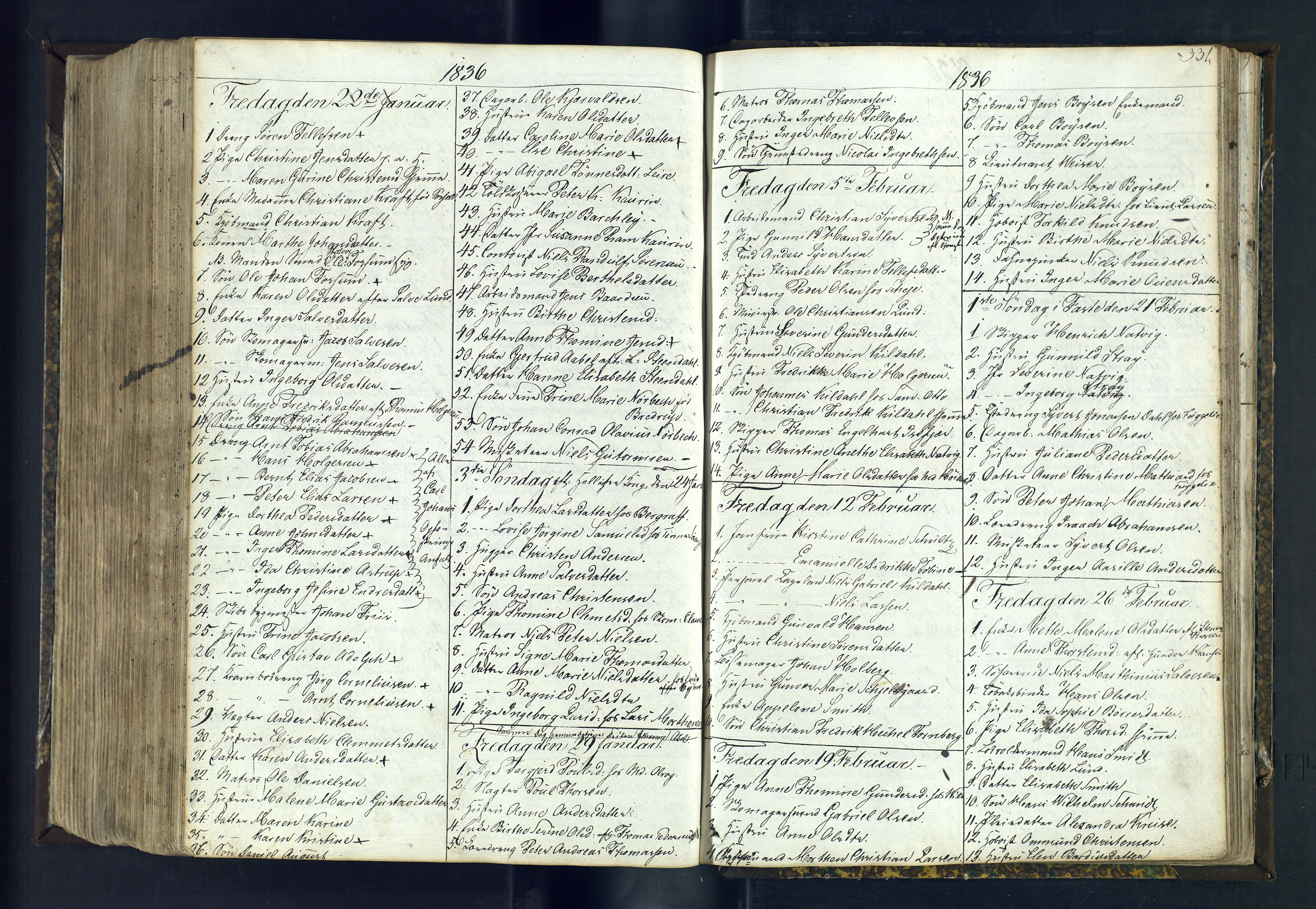 Kristiansand domprosti, AV/SAK-1112-0006/F/Fc/L0002: Communicants register no. C 1, 1826-1837, p. 331