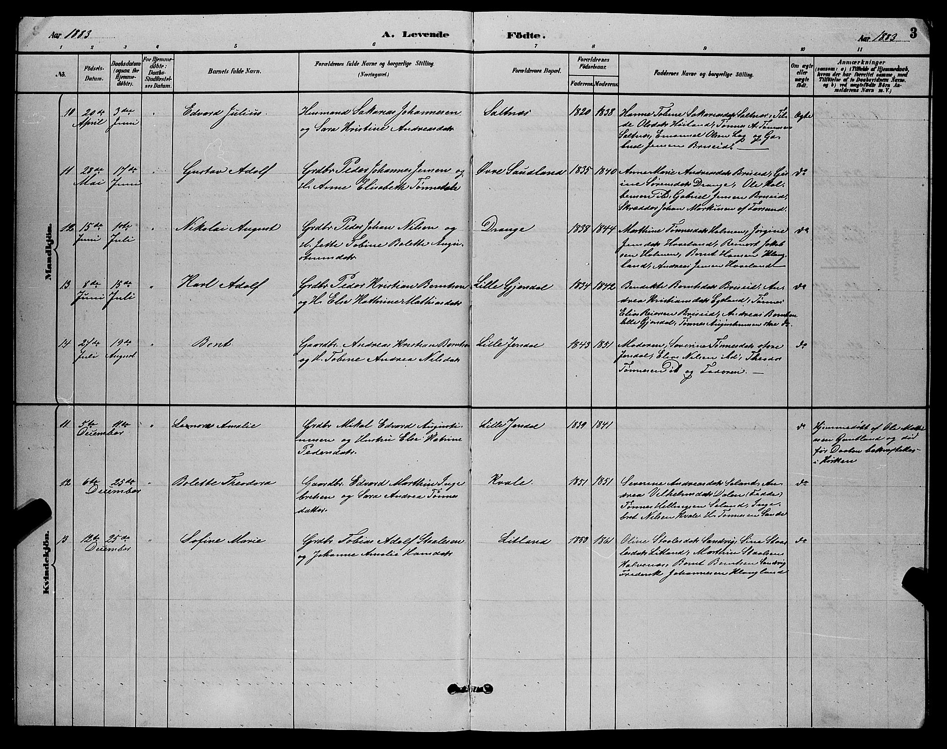 Herad sokneprestkontor, AV/SAK-1111-0018/F/Fb/Fba/L0004: Parish register (copy) no. B 4, 1882-1899, p. 3