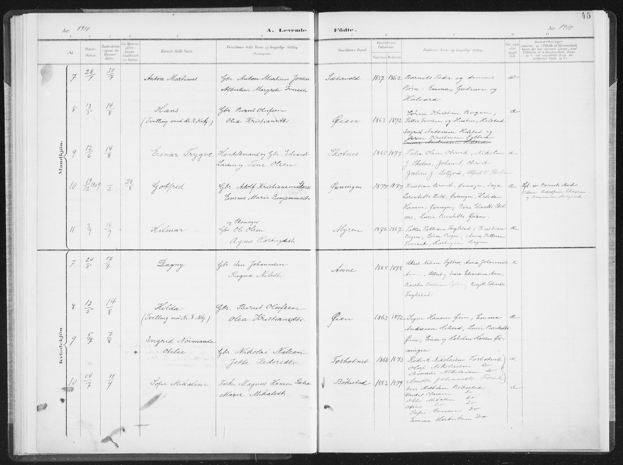 Ministerialprotokoller, klokkerbøker og fødselsregistre - Nordland, AV/SAT-A-1459/810/L0153: Parish register (official) no. 810A12, 1899-1914, p. 45