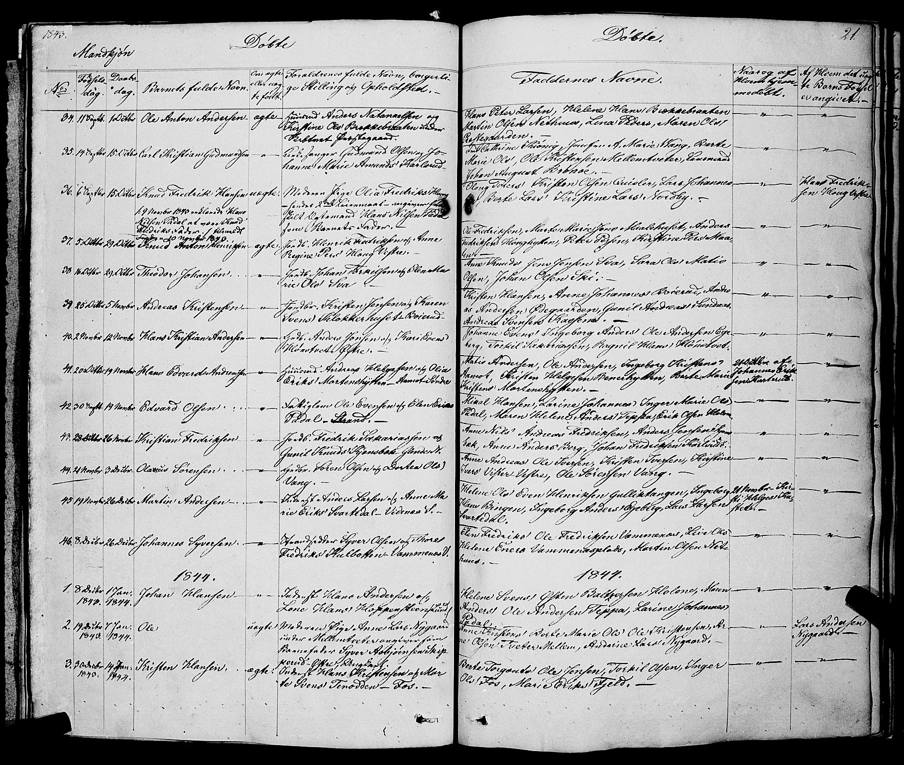 Skiptvet prestekontor Kirkebøker, SAO/A-20009/F/Fa/L0006: Parish register (official) no. 6, 1839-1860, p. 21