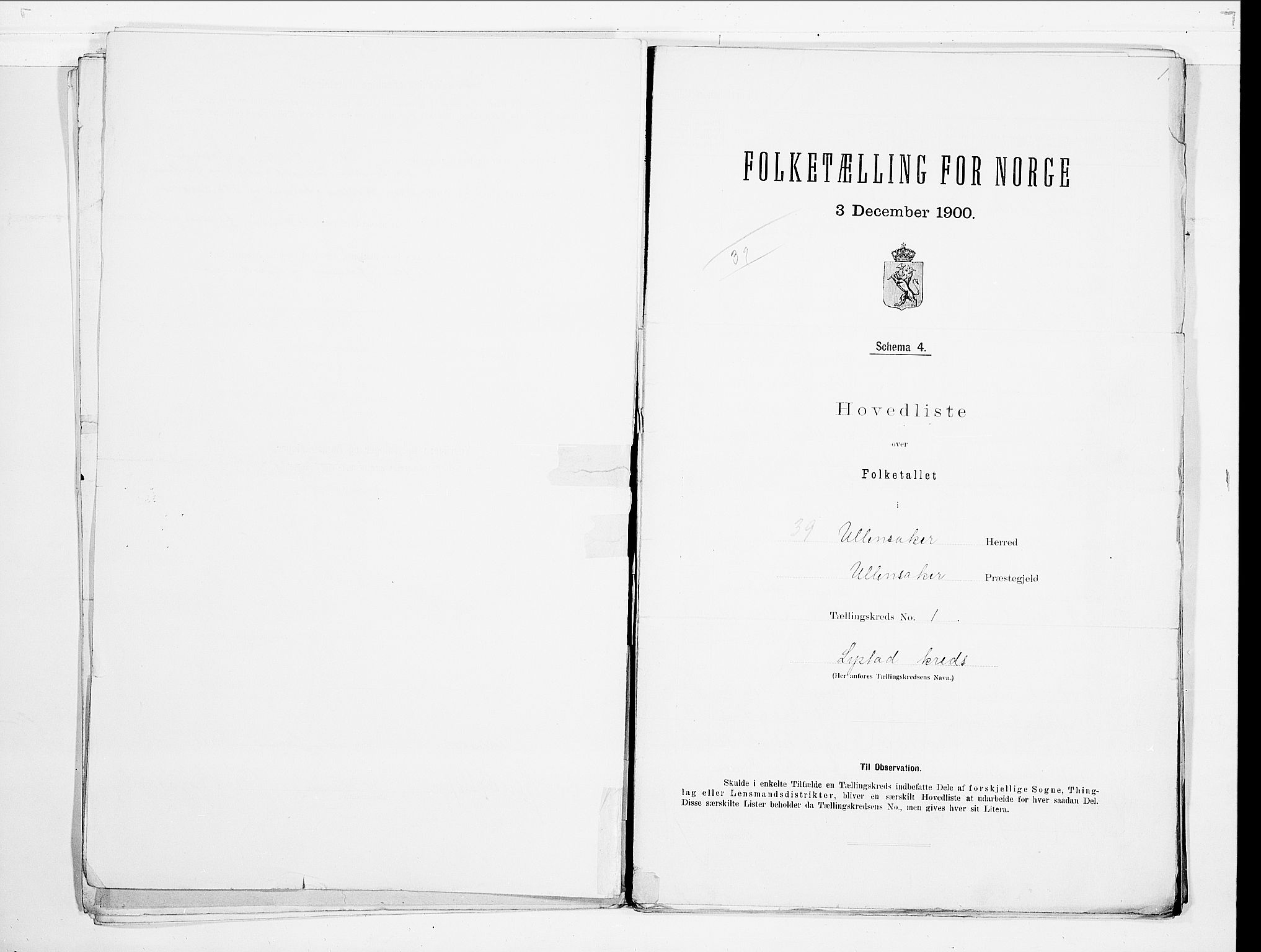 SAO, 1900 census for Ullensaker, 1900, p. 4