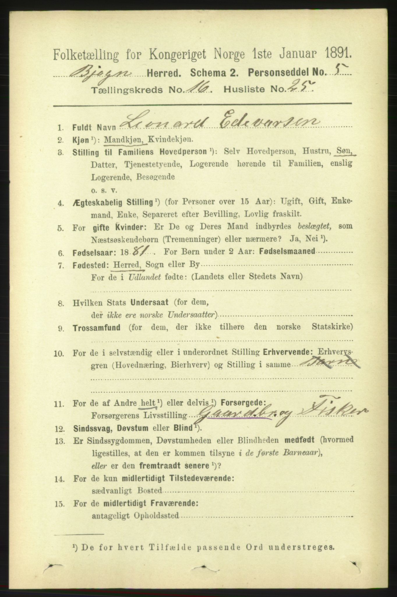 RA, 1891 census for 1627 Bjugn, 1891, p. 4583