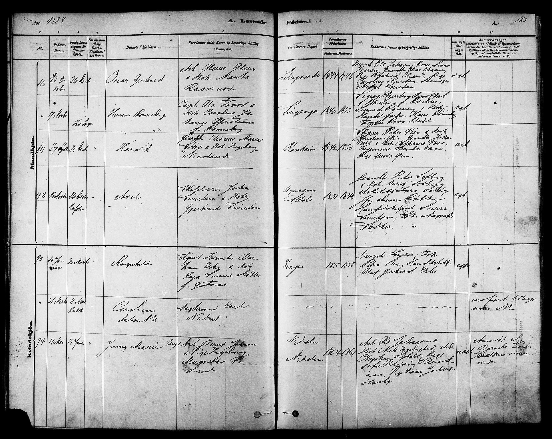 Ministerialprotokoller, klokkerbøker og fødselsregistre - Sør-Trøndelag, SAT/A-1456/606/L0294: Parish register (official) no. 606A09, 1878-1886, p. 163