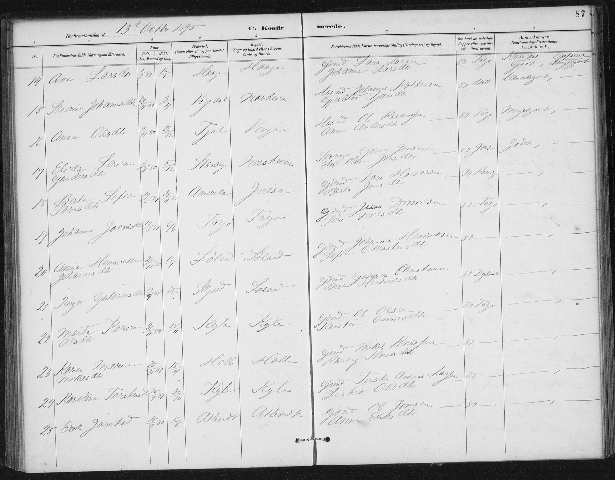 Nedstrand sokneprestkontor, AV/SAST-A-101841/01/IV: Parish register (official) no. A 13, 1887-1915, p. 87