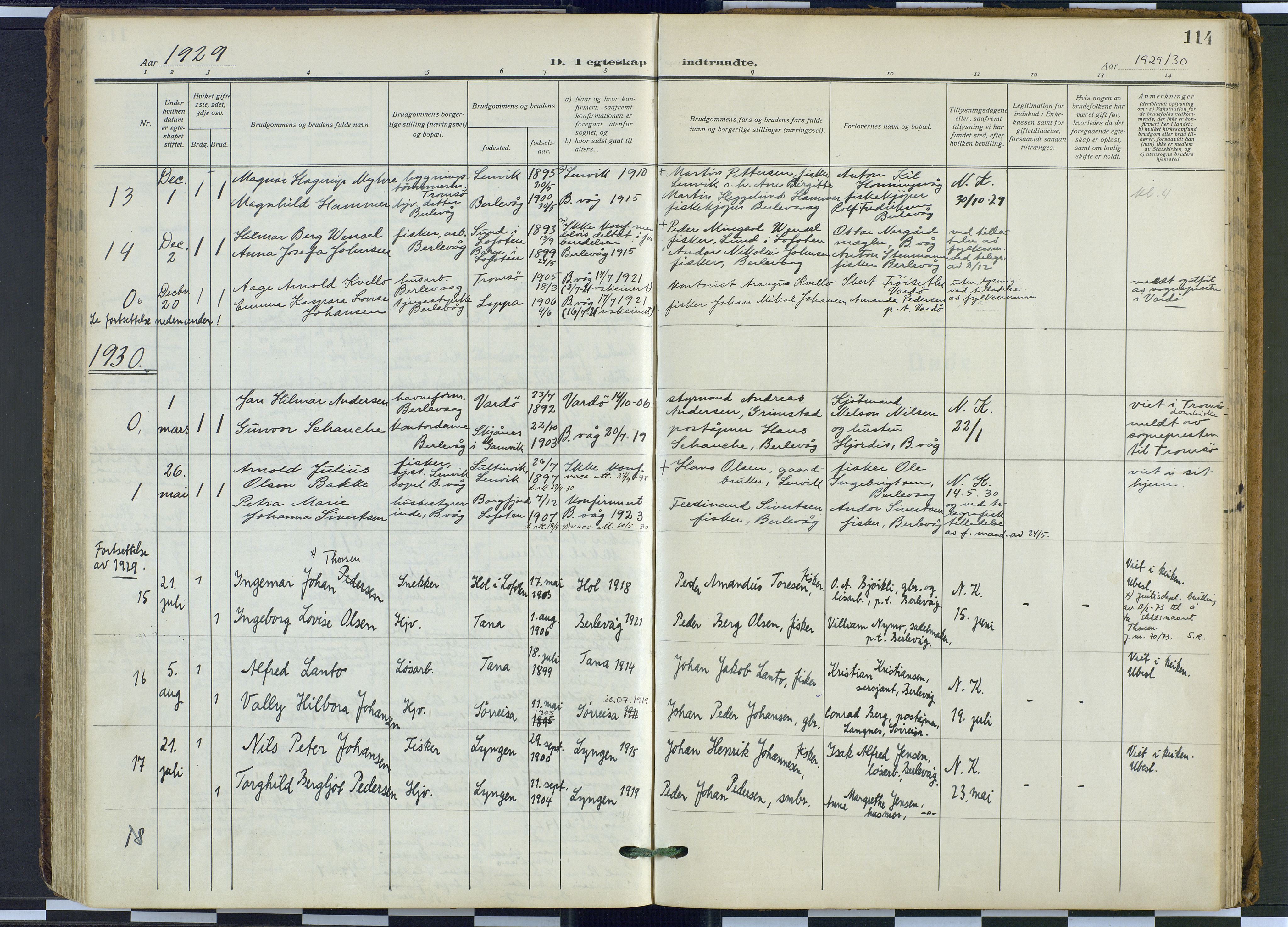 Tana sokneprestkontor, SATØ/S-1334/H/Ha: Parish register (official) no. 9, 1914-1930, p. 114