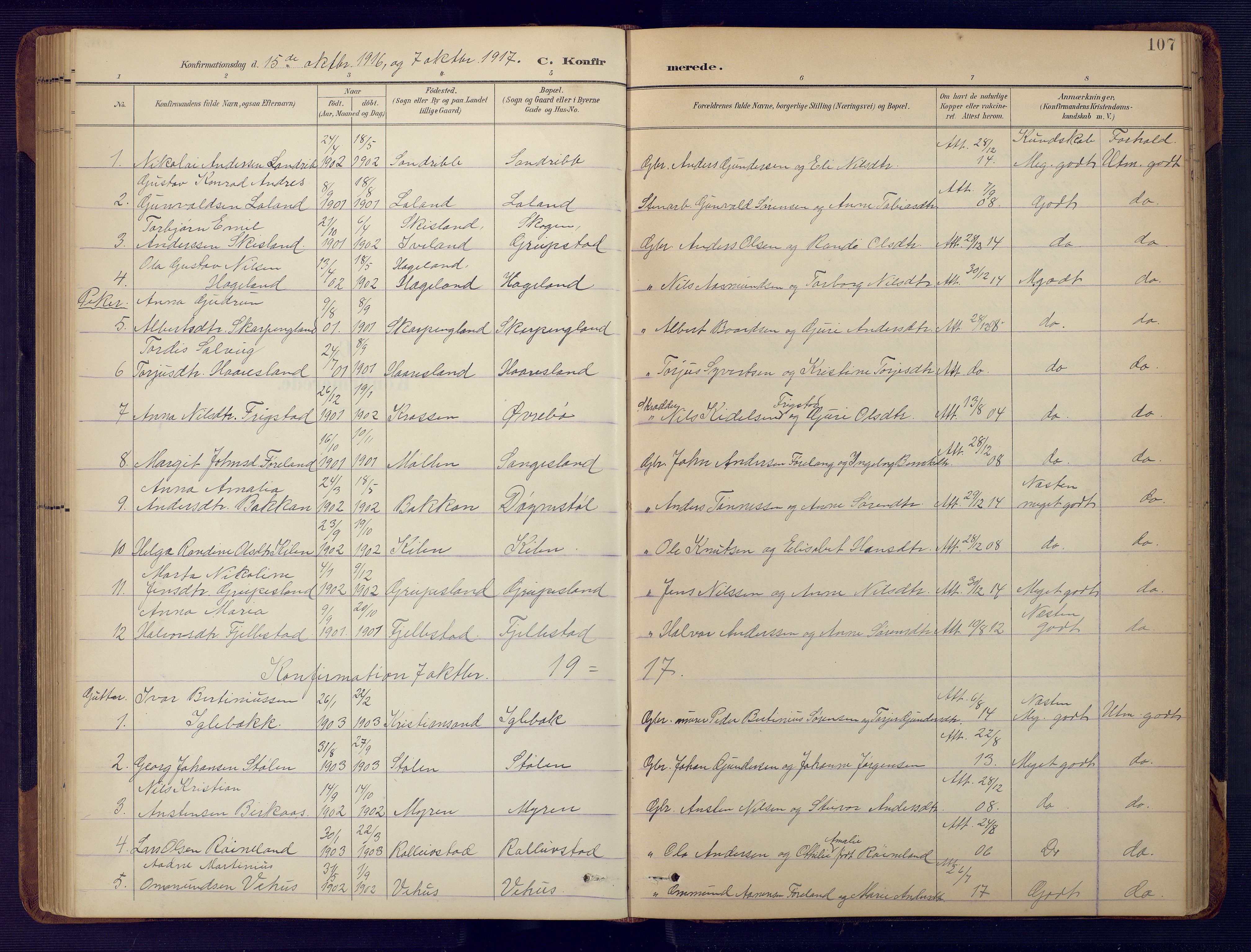 Vennesla sokneprestkontor, SAK/1111-0045/Fb/Fbc/L0003: Parish register (copy) no. B 3, 1895-1946, p. 107