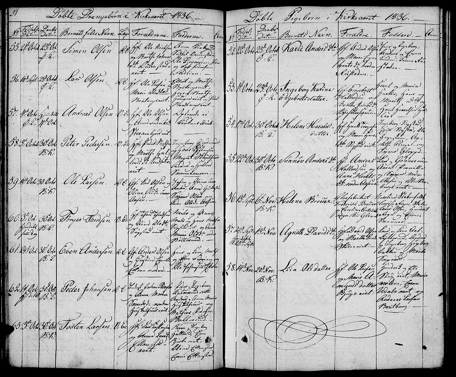 Biri prestekontor, SAH/PREST-096/H/Ha/Hab/L0002: Parish register (copy) no. 2, 1828-1842, p. 51