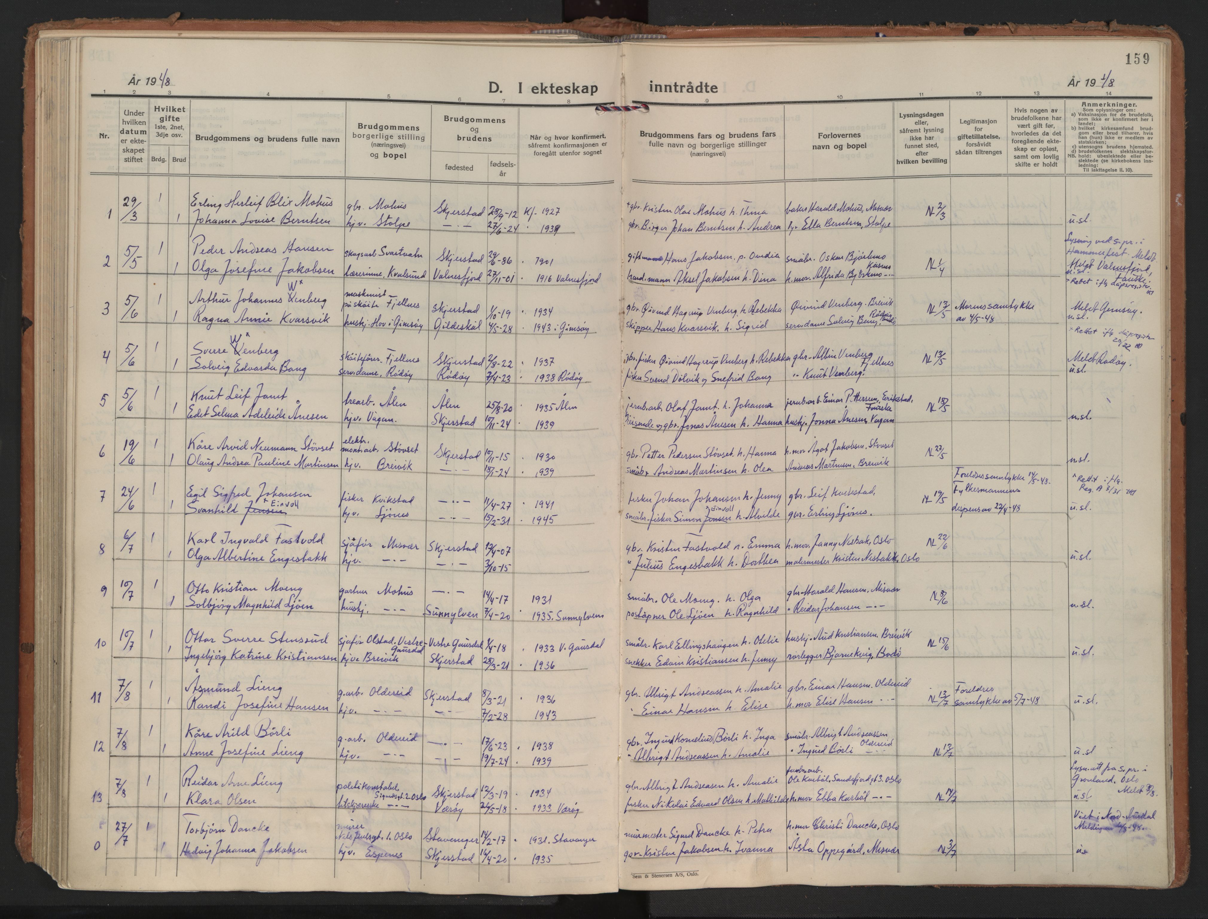 Ministerialprotokoller, klokkerbøker og fødselsregistre - Nordland, SAT/A-1459/852/L0749: Parish register (official) no. 852A19, 1933-1951, p. 159