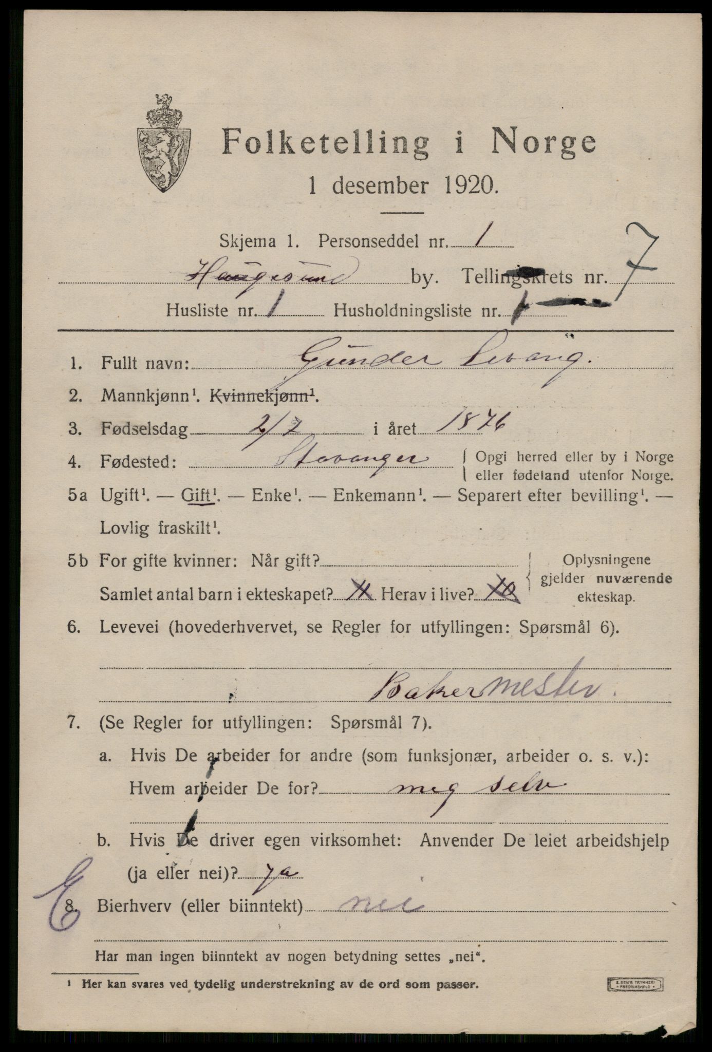 SAST, 1920 census for Haugesund, 1920, p. 25065